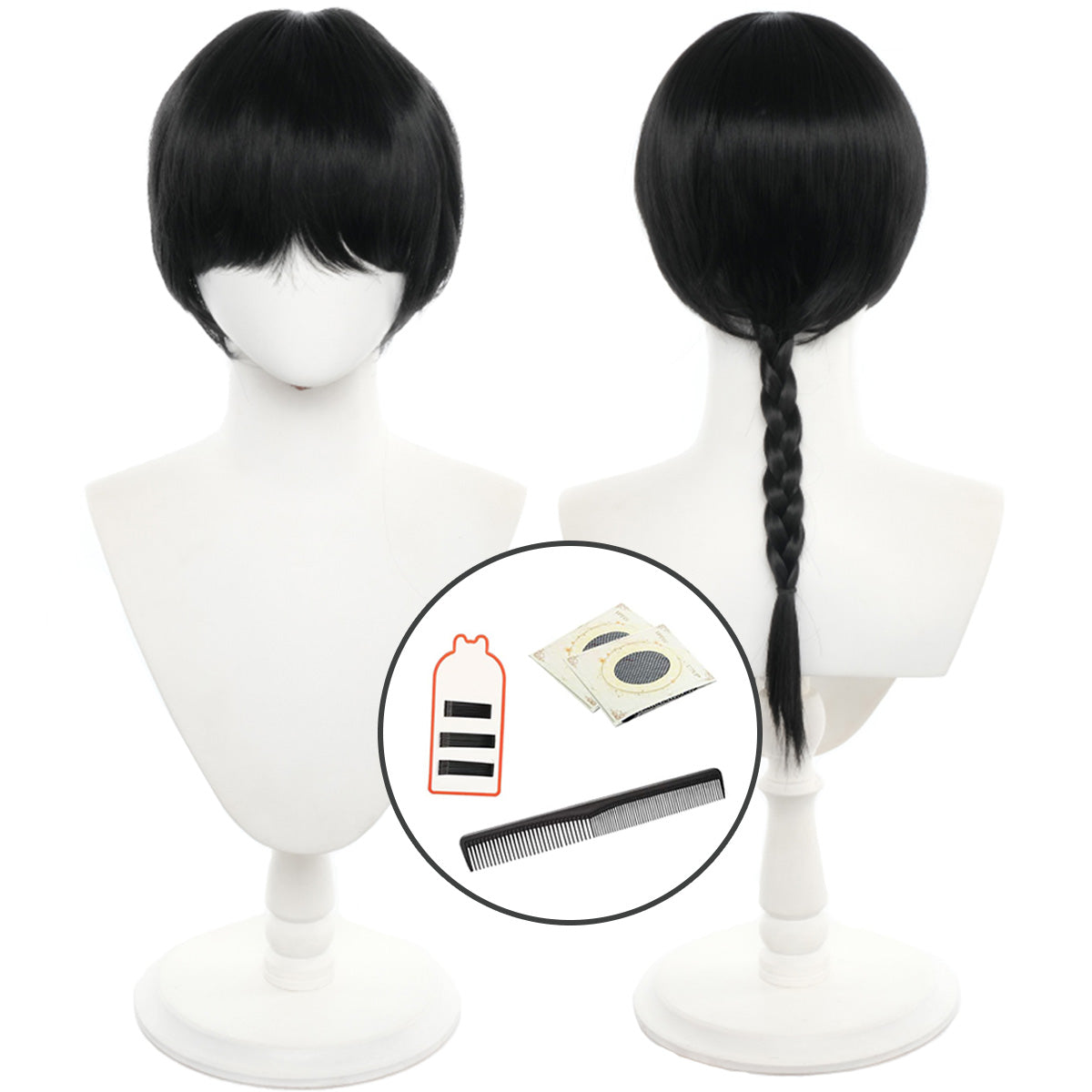 HOLOUN Ranma 1/2 Anime Ranma Saotome Cosplay Wig Black Rose Net Synthetic Fiber Adjustable Size Heat Resistant Comb Halloween