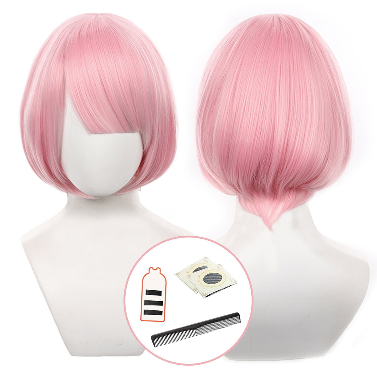 HOLOUN Re:Life In A Different World From Zero Anime Ram Cosplay Wig Rose Net Synthetic Fiber Adjustable Size Heat Resistant