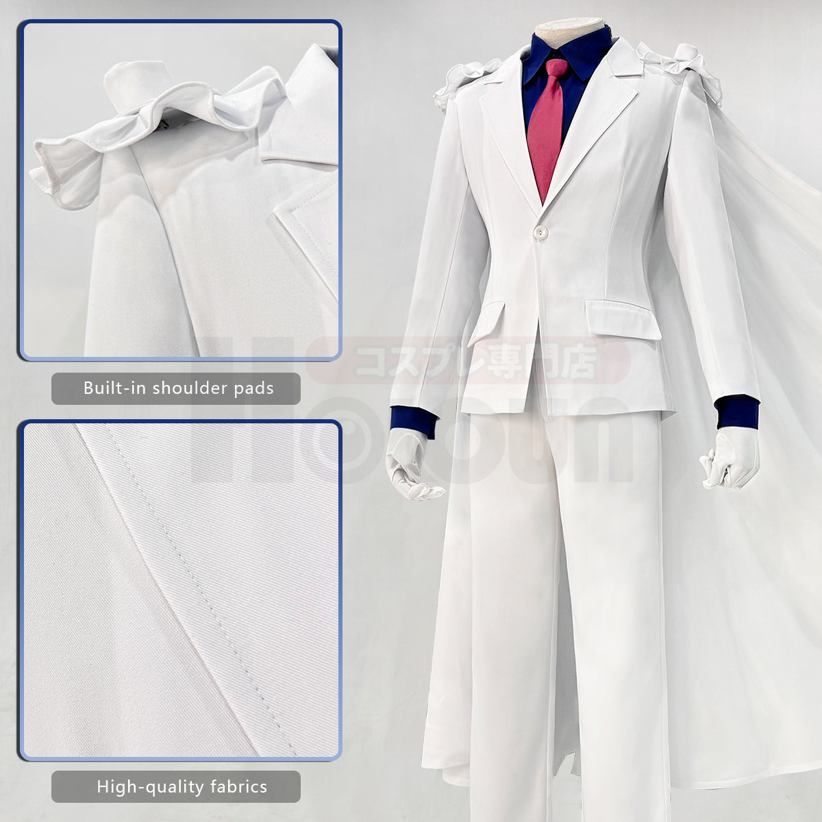 HOLOUN Detective Conan Anime Kuroba Kaito cosplay Costume White Cloak Suit Pants Dark Blue Shirt Red Tie Halloween Christmas