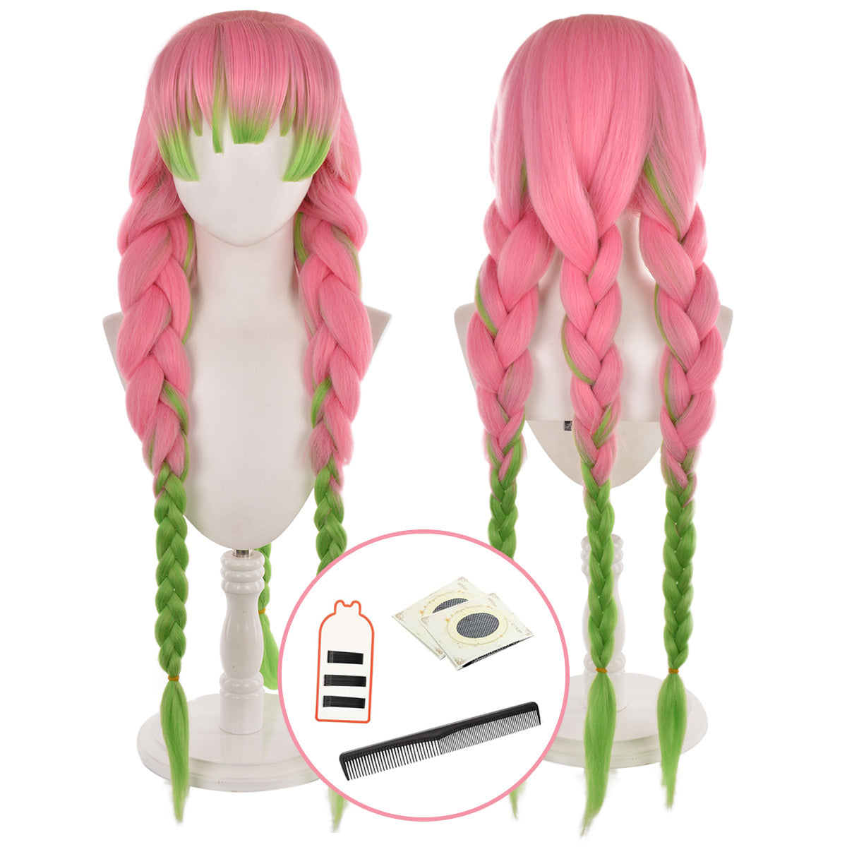 HOLOUN Anime Kanroji Mitsuri Cosplay Wig Rose Net Synthetic Fiber Adjustable Size Heat Resistant Cap Comb Halloween Cos