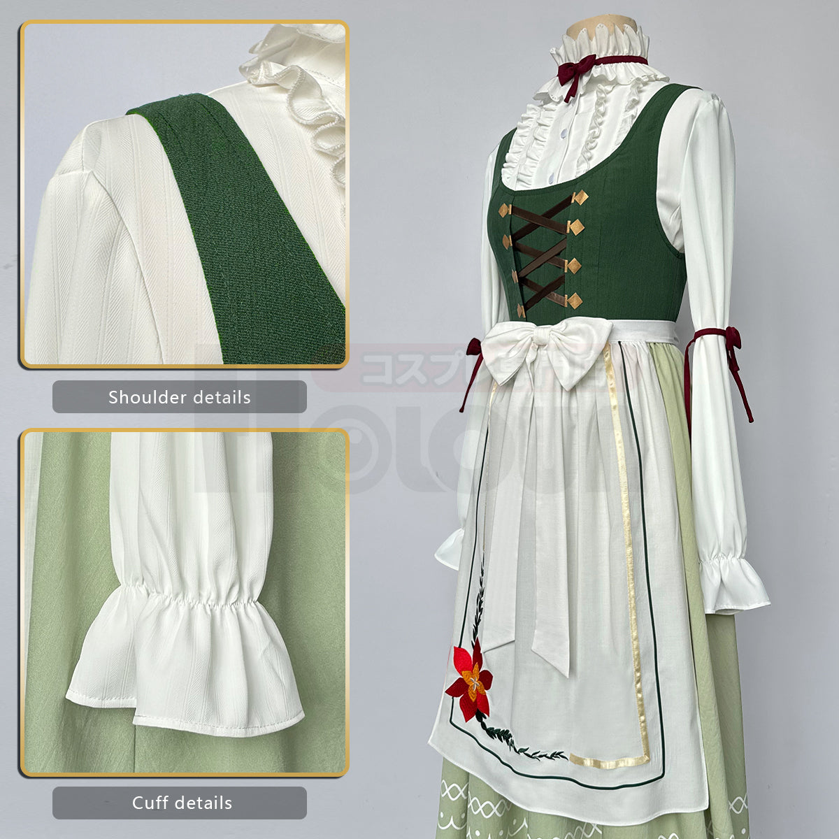 HOLOUN Frieren Beyond Journey's End Anime Fern Cosplay Costume Dress Shirt Embroidery Apron Handkerchief Headscarf Daily Wear