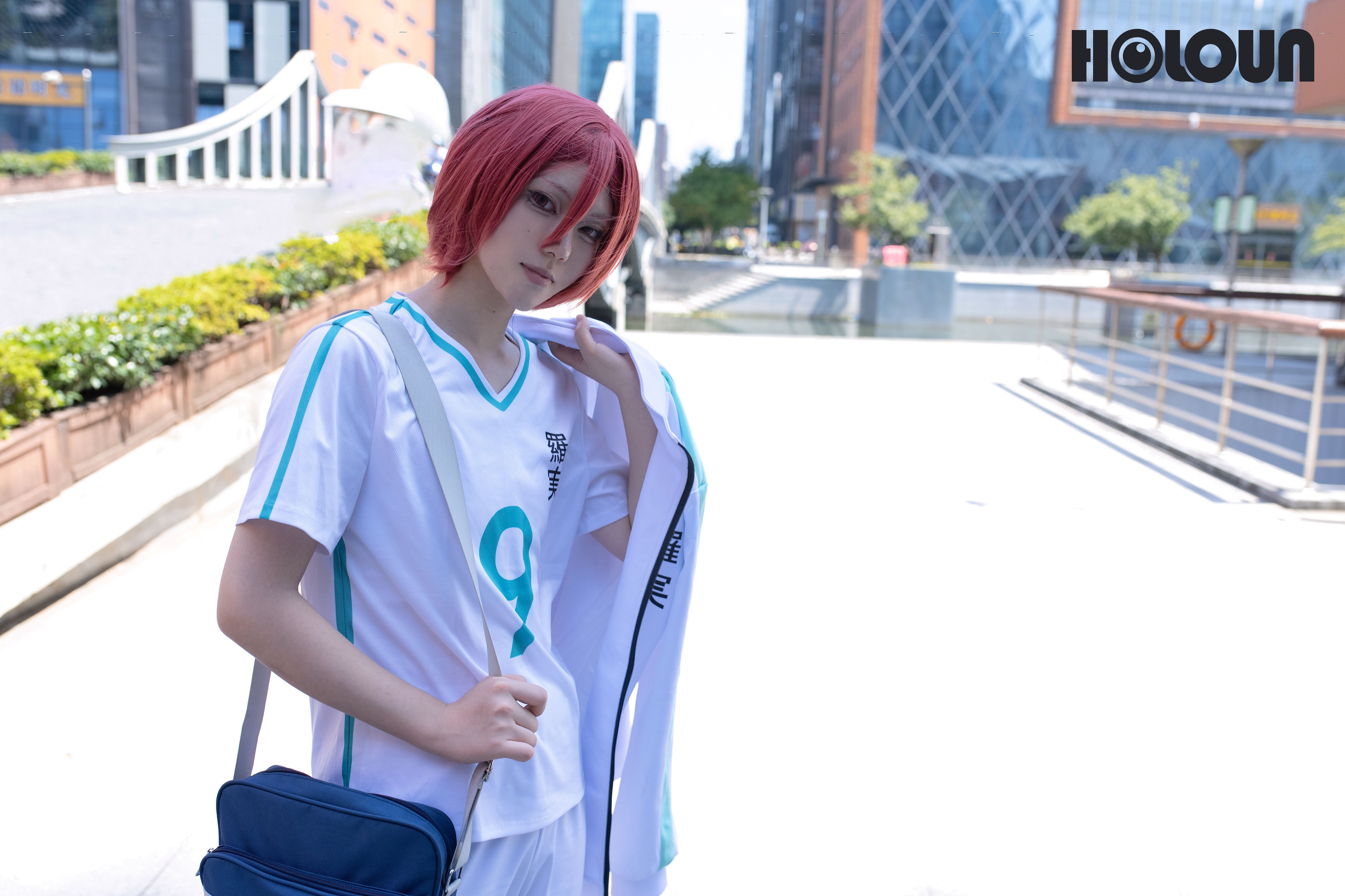 HOLOUN Blue Lock Anime Chigiri Cosplay Costume Wig School Sports Uniform Top Pants Rose Net Halloween