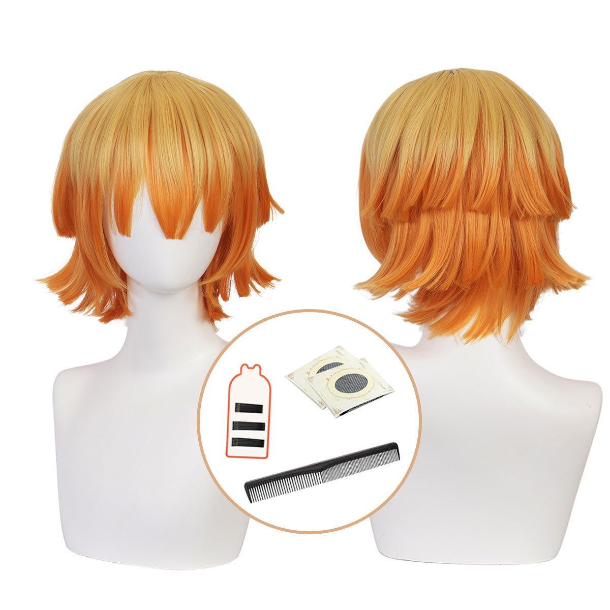 HOLOUN Anime Agatsuma Zenitsu Cosplay Wig Rose Net Synthetic Fiber Adjustable Size Heat Resistant Cap Comb Halloween Cos