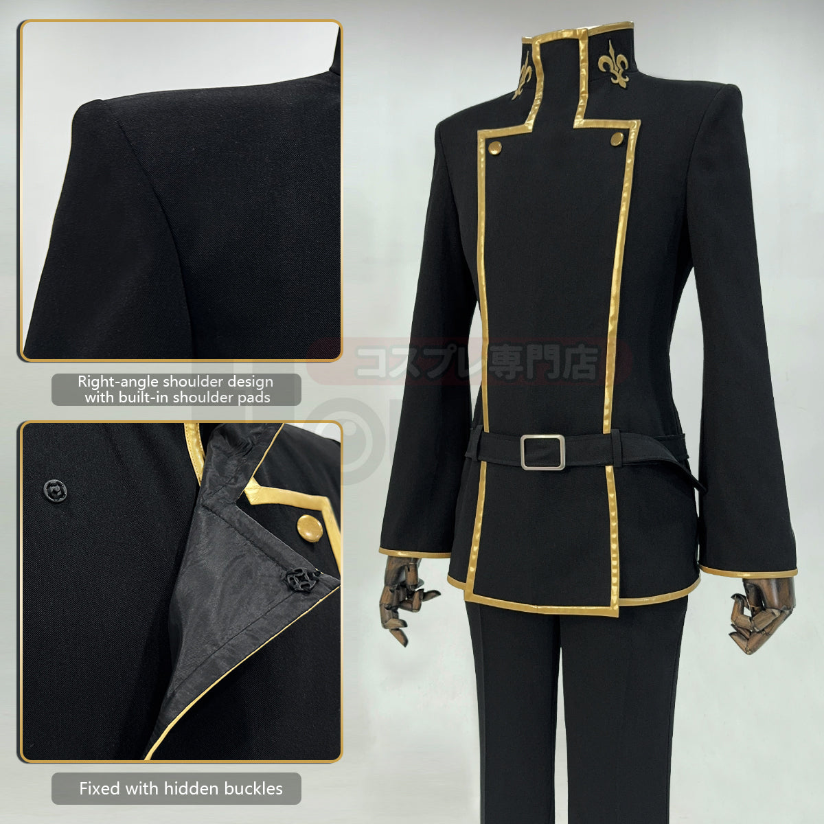 HOLOUN CODE GEASS Lelouch of the Rebellion Anime Lelouch Lamperouge Cosplay Costume Black Jacket Pants Belt Halloween Christmas