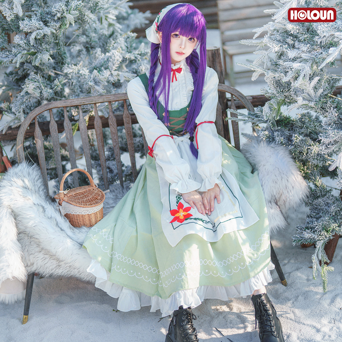 HOLOUN Frieren Beyond Journey's End Anime Fern Cosplay Costume Dress Shirt Embroidery Apron Handkerchief Headscarf Daily Wear