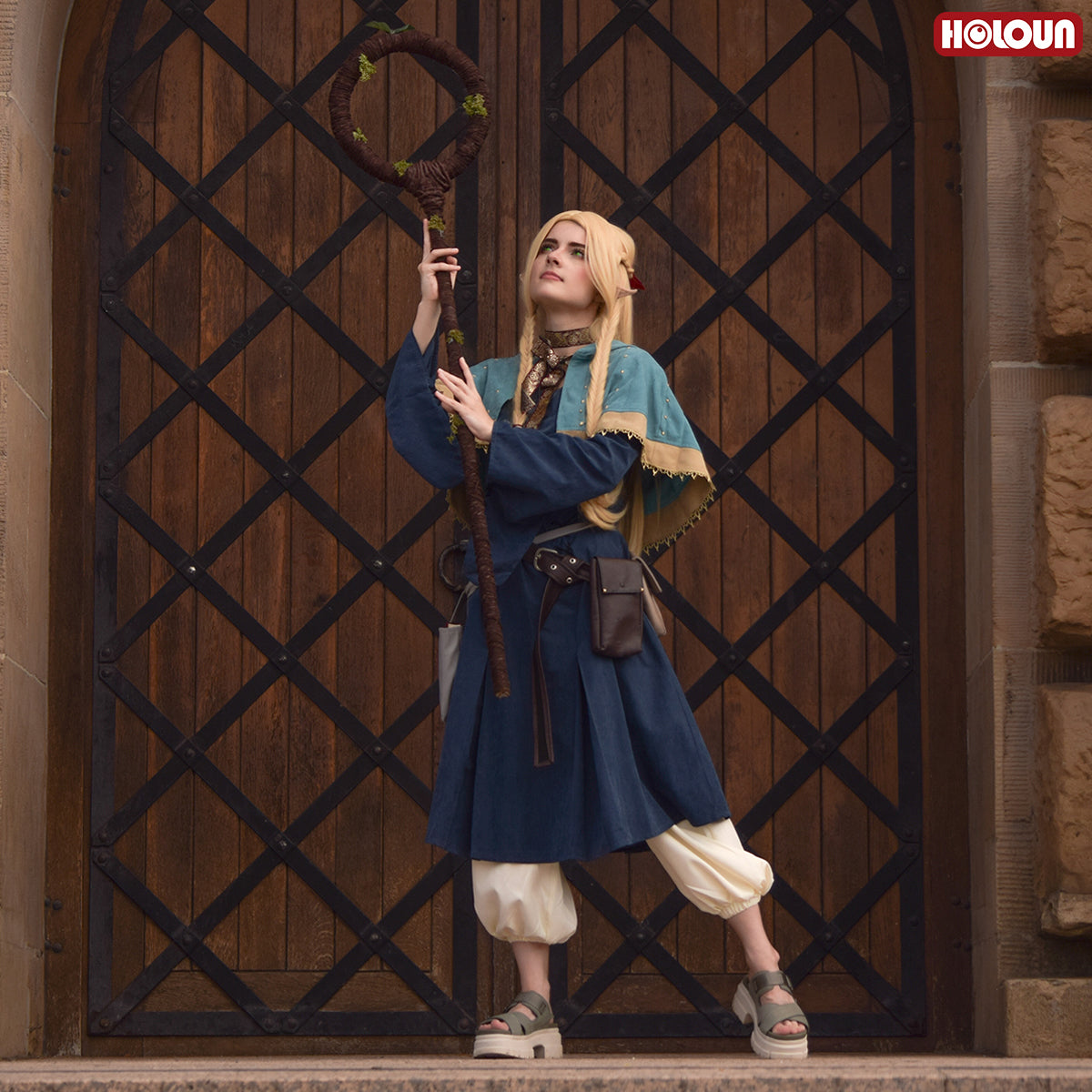 HOLOUN Delicious in Dungeon Anime Marcille Cosplay Costume Wig Shawl Cloak Dress Pants Rose Net