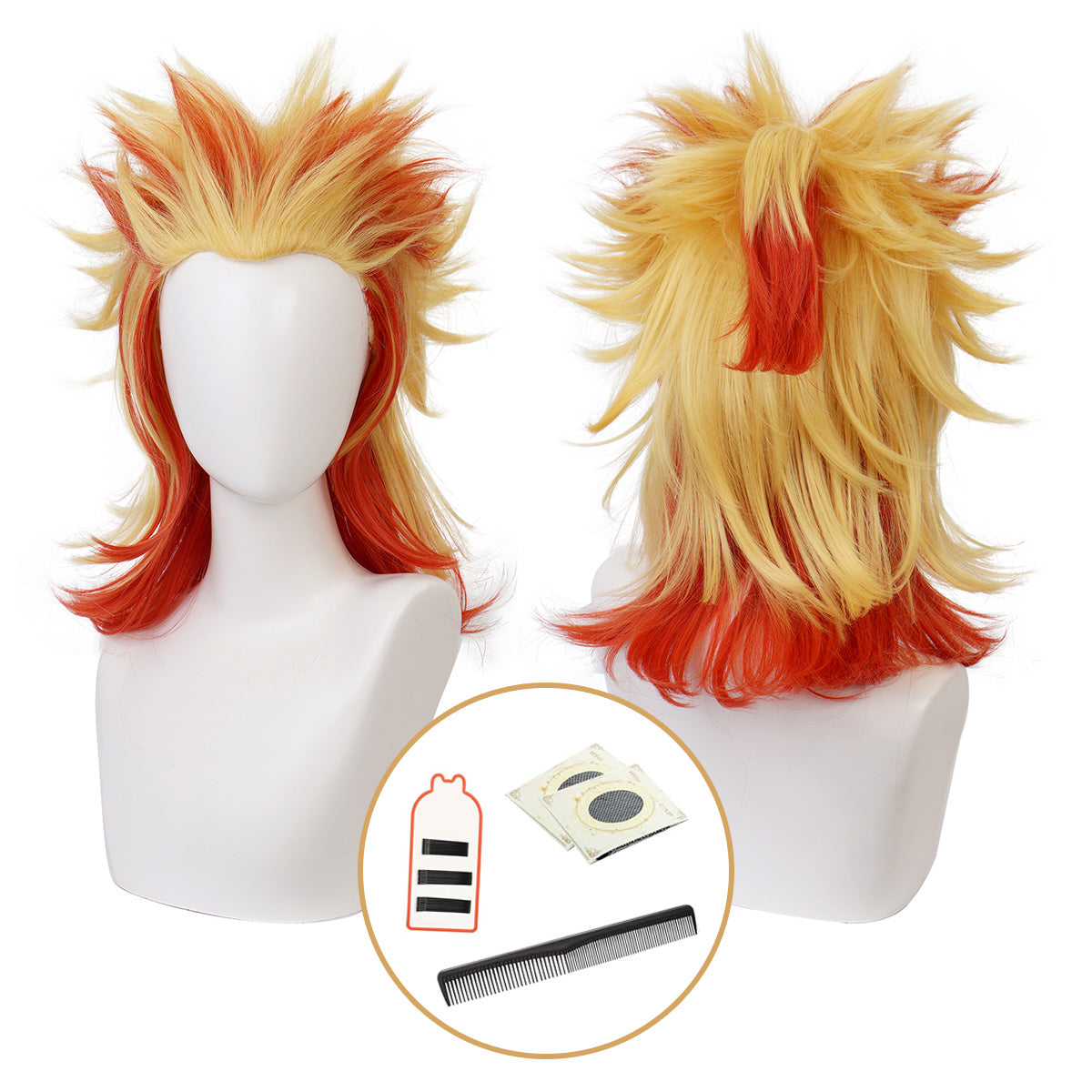 HOLOUN Anime Rengoku Kyoujurou Cosplay Wig Rose Net Synthetic Fiber Adjustable Size Heat Resistant Cap Comb Halloween Cos