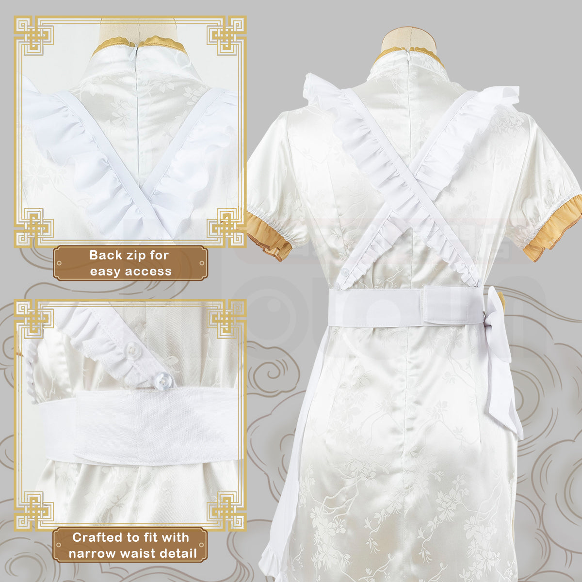 HOLOUN Lolita Maid Dress Skirt China Costume Cute Cheongsam Cafe Uniform Apron White Color Short Sleeve Daily Wear Gift
