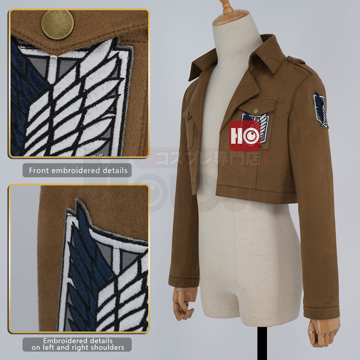 HOLOUN Titan Anime Levi Eren Jaeger Mikasa Ackerman Armin Arlert Cosplay Costume Survey Corps Cloak Jacket Embroidery Christmas Gift