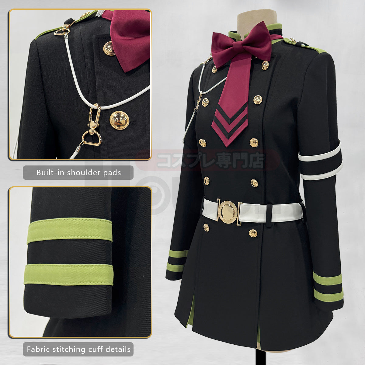 Pre-sale HOLOUN Seraph Of The End Anime Shinoa Hiiragi Cosplay Costume Coat Belt Bow Tie Halloween Christmas Convention Daily Wear