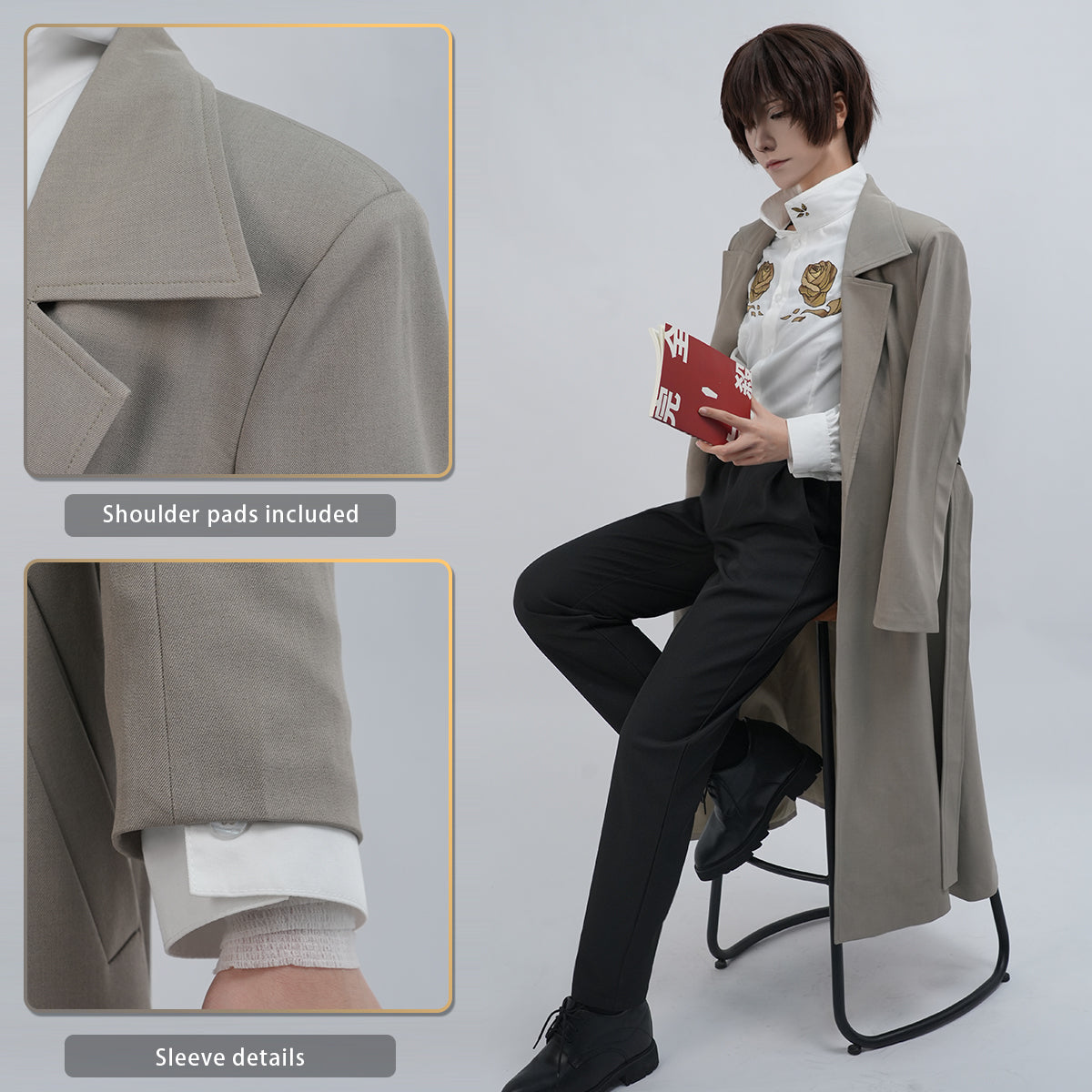 HOLOUN Bungo Anime Dazai Osamu Cosplay Costume Wig 10th Anniversary Lining Coat Pants Shirt Daily Wear Halloween Christmas Gift