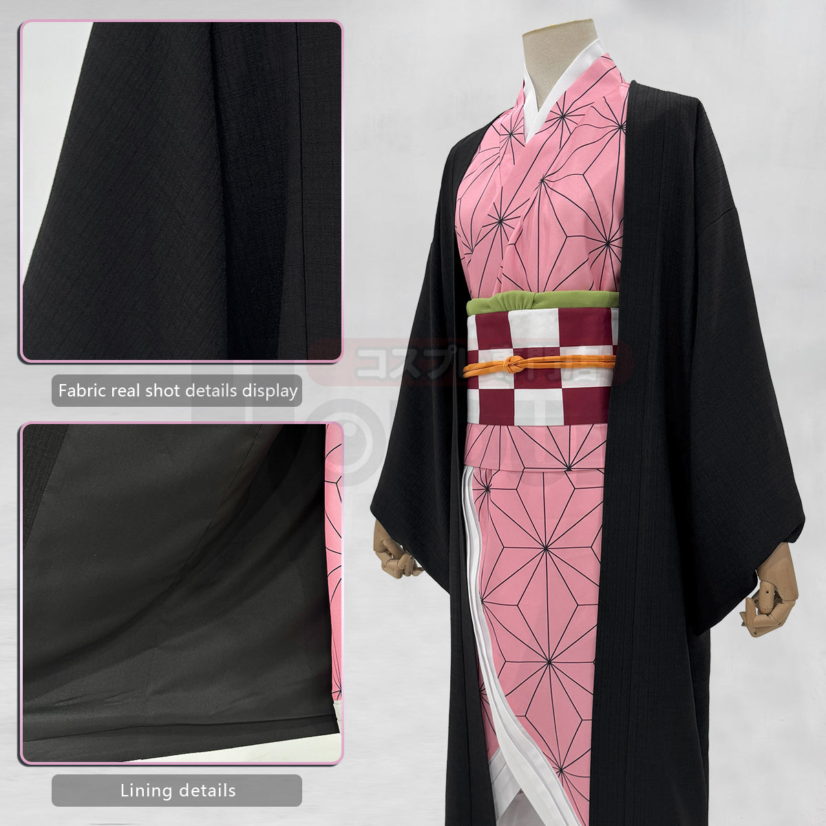 Pre-sale HOLOUN Anime Kamado Nezuko Cosplay Costume Wig Haori Kimono Halloween Christmas Animation Convention Adult Rose Net