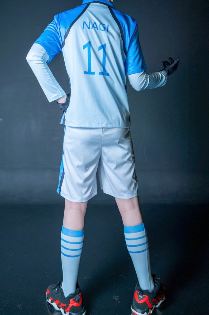 HOLOUN Blue Lock Anime Cosplay Costume Man Shine City No.11 Nagi White Blue T-shirt Shorts Socks Top Football Soccer Uniform Sporting Halloween Christmas Gift