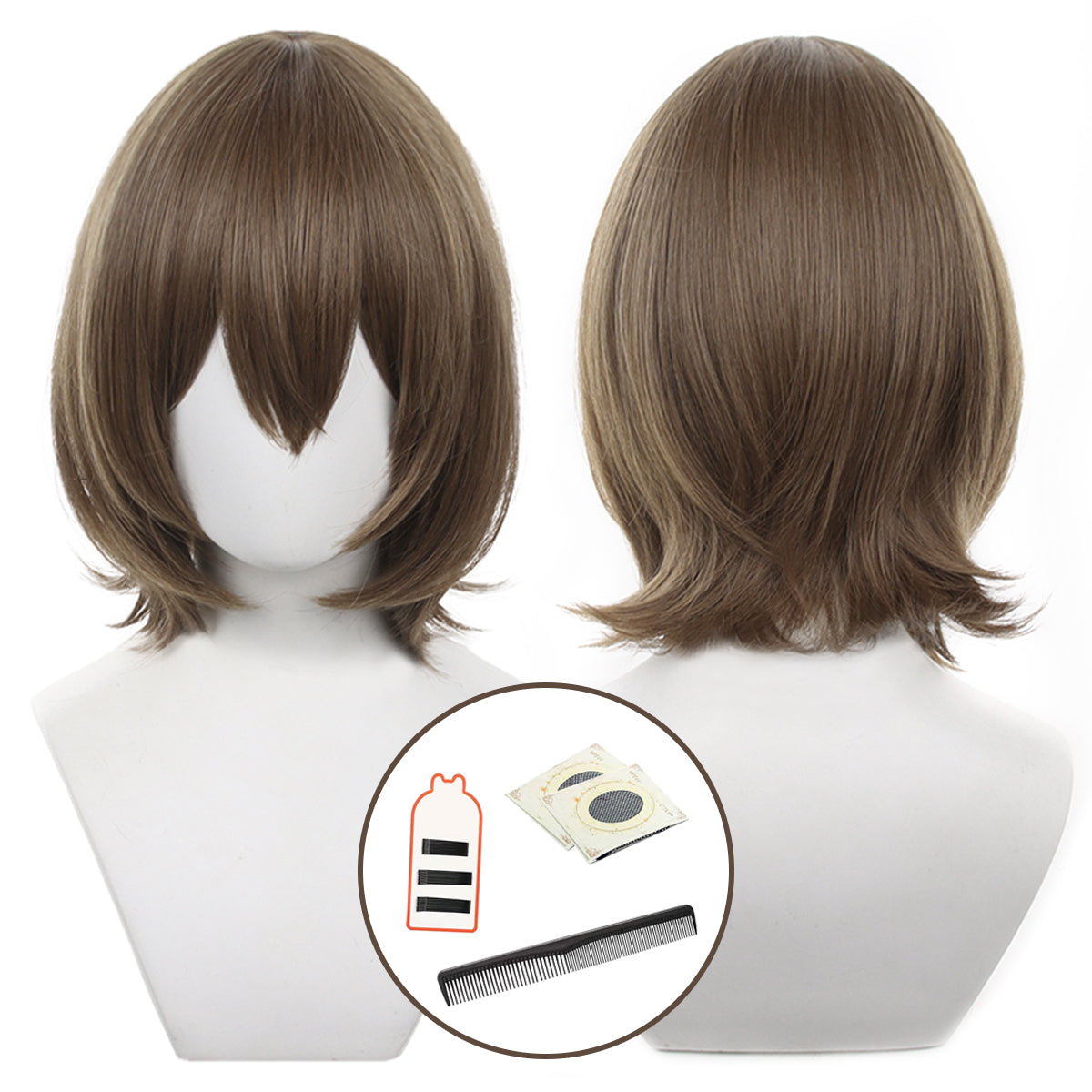 HOLOUN Game P5 Akechi Goro Cosplay Wig Rose Net Synthetic Fiber Adjustable Size Heat Resistant Cap Comb