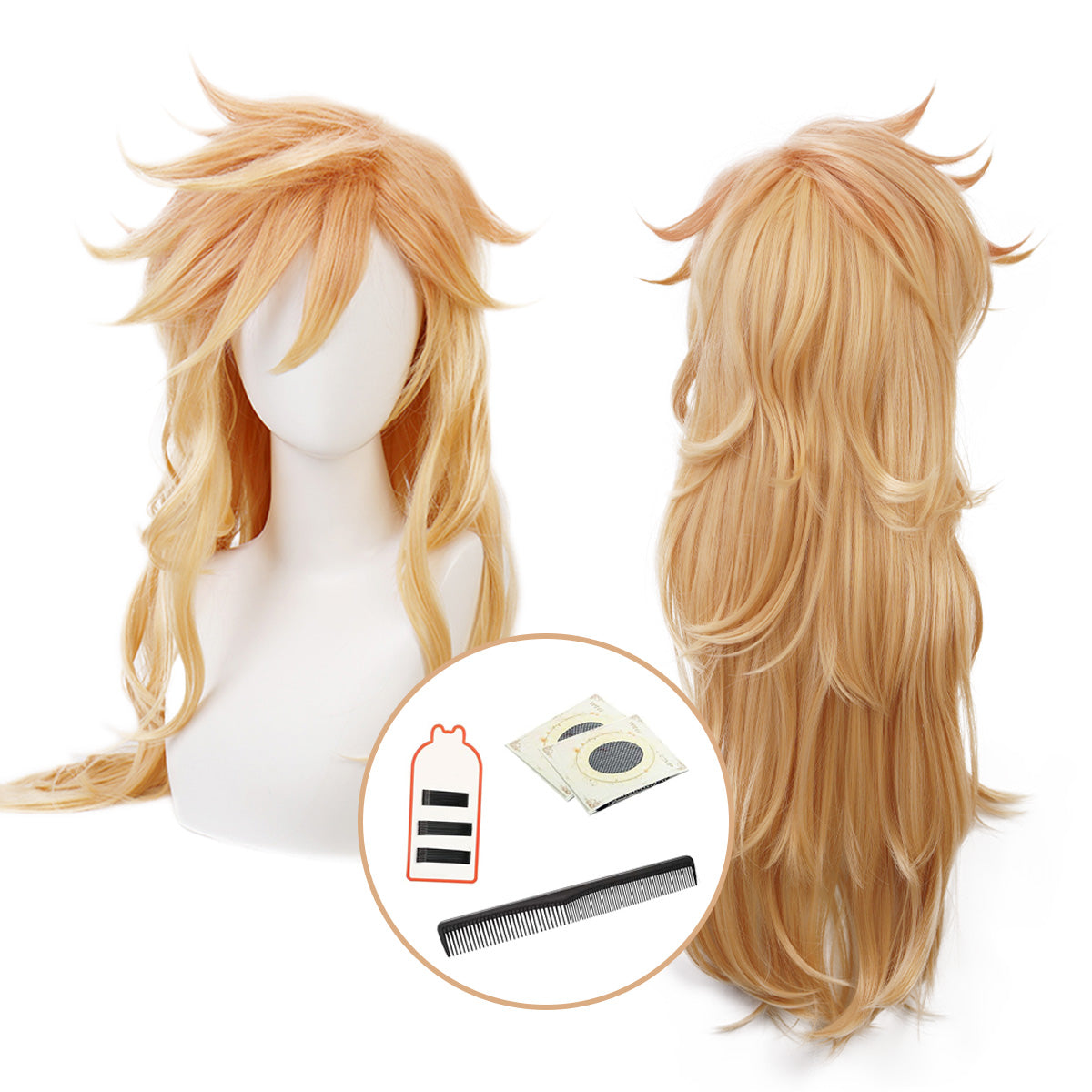 HOLOUN Anime Douma Cosplay Wig Rose Net Synthetic Fiber Adjustable Size Heat Resistant Cap Comb Halloween Cos Convention