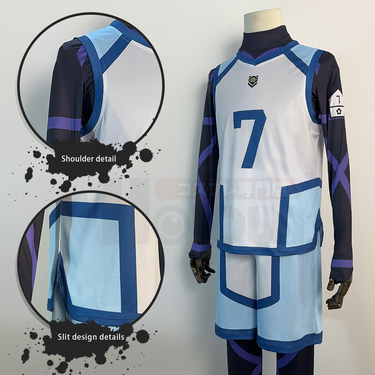 HOLOUN Blue Lock Season 2 Anime Nagi Cosplay Costume Wig NO.7 Training Jerseys 4PCS Football Uniform Daily Wear Cos Gift