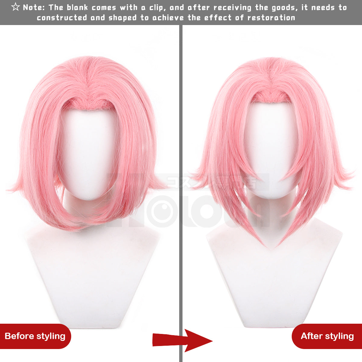 HOLOUN Anime Haruno Sakura Cosplay Wig Rose Net Synthetic Fiber Adjustable Size