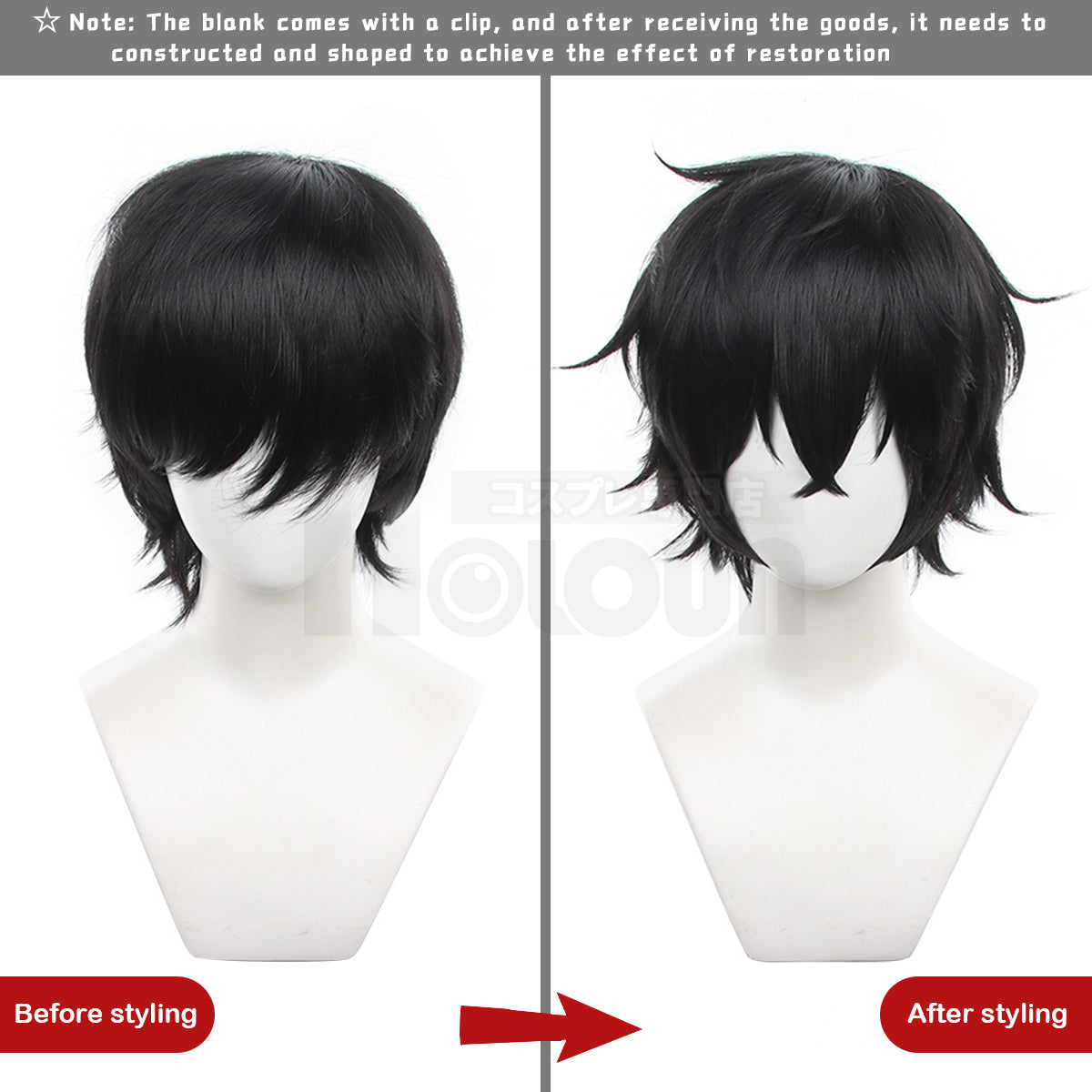 HOLOUN PS 5 Game Ren Amamiya Joker Cosplay Wig Rose Net Synthetic Fiber Adjustable Size Black Heat Resistant