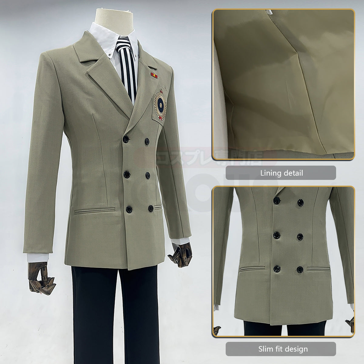 HOLOUN P5 Game Akechi Goro Cosplay Costume Wig Detective Uniform Embroidery Suit Shirt Pants Tie Gloves Daily Wear Cos Halloween