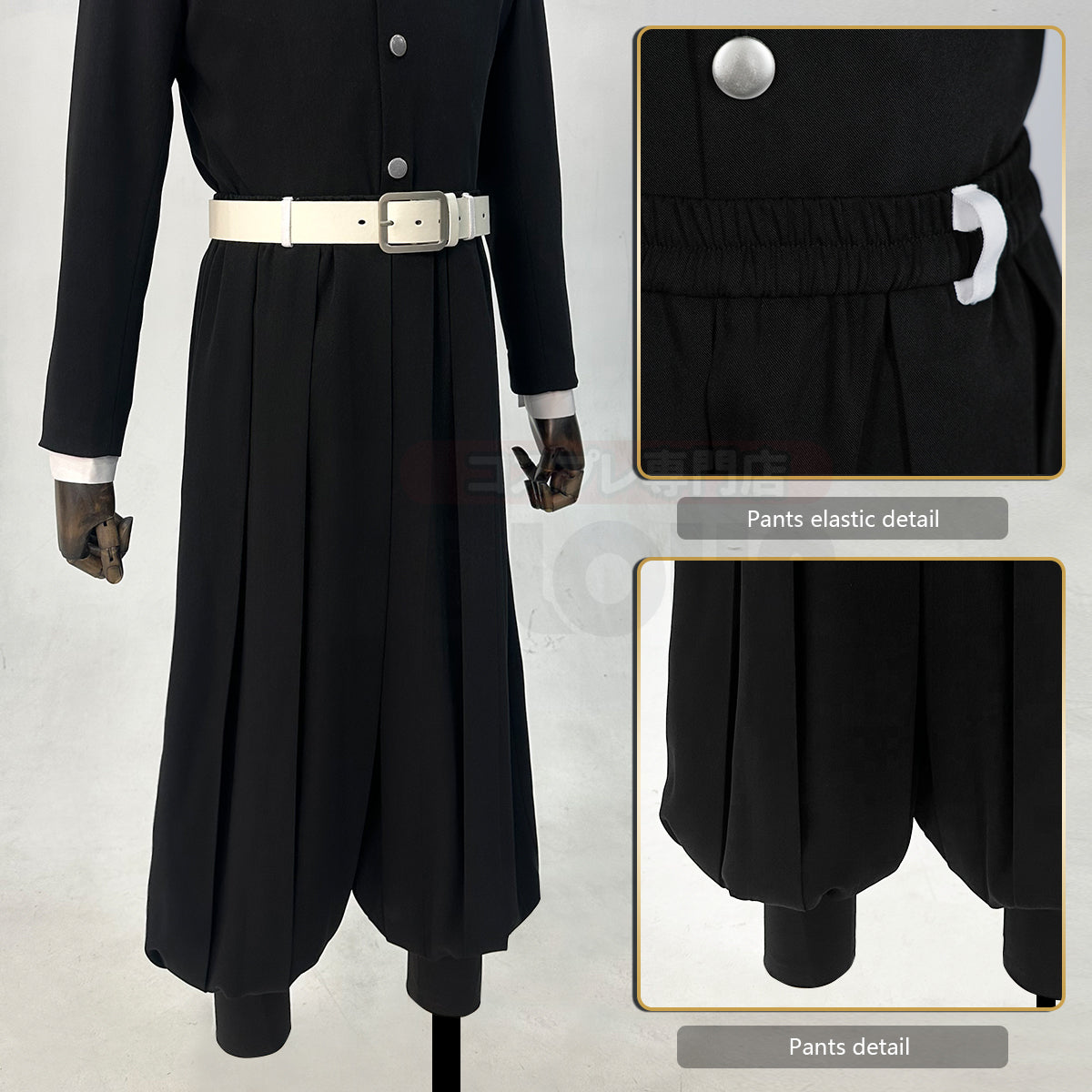 HOLOUN Anime Kamado Tanjirou Agatsuma Zenitsu Cosplay Costume Embroidery Black Team Uniform Elastic Pants Belt Cos Halloween