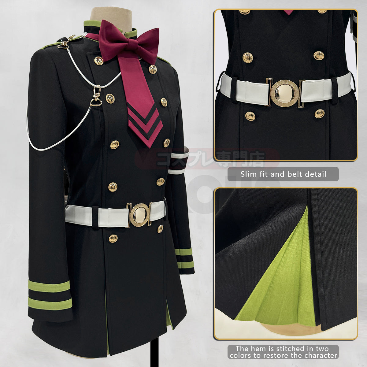 Pre-sale HOLOUN Seraph Of The End Anime Shinoa Hiiragi Cosplay Costume Coat Belt Bow Tie Halloween Christmas Convention Daily Wear