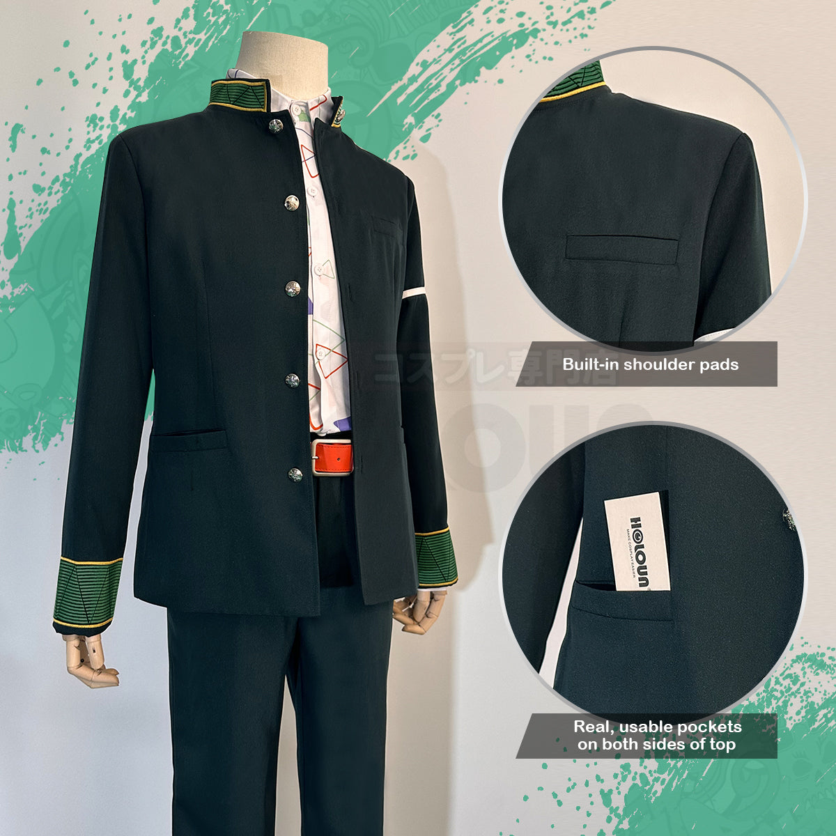HOLOUN Wind Breaker Anime kiryu mitsuki Cosplay Costume Wig School Uniform Green Jacket Pants Shirt Belt Cos Convention Halloween