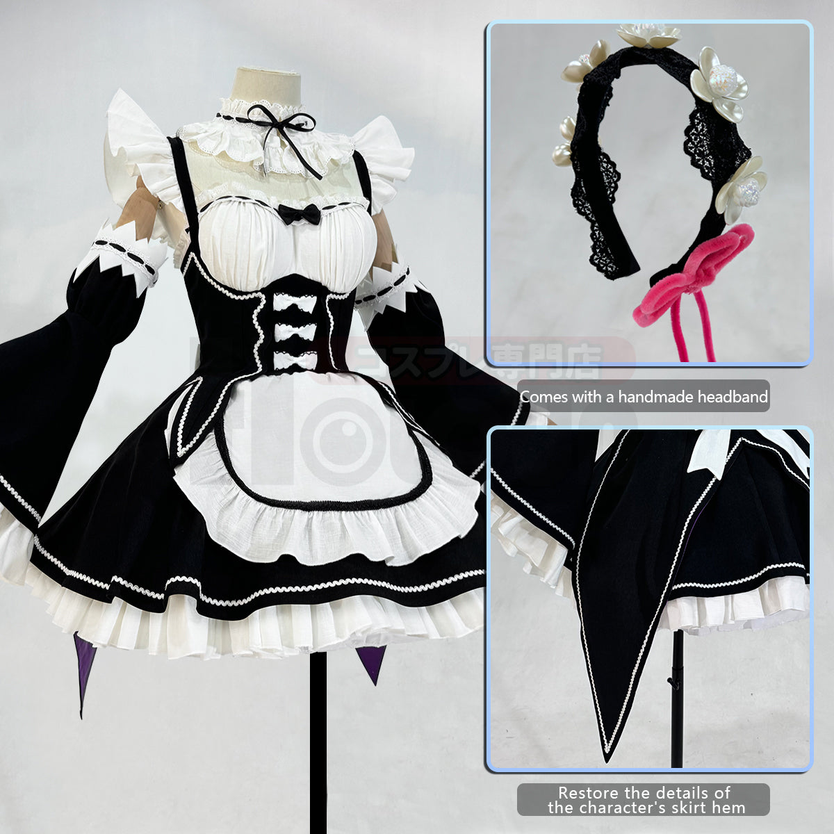 HOLOUN Re:Life In A Different World From Zero Anime Rem Cosplay Costume Wig Lolita Maid Dress Black White Halloween Christmas