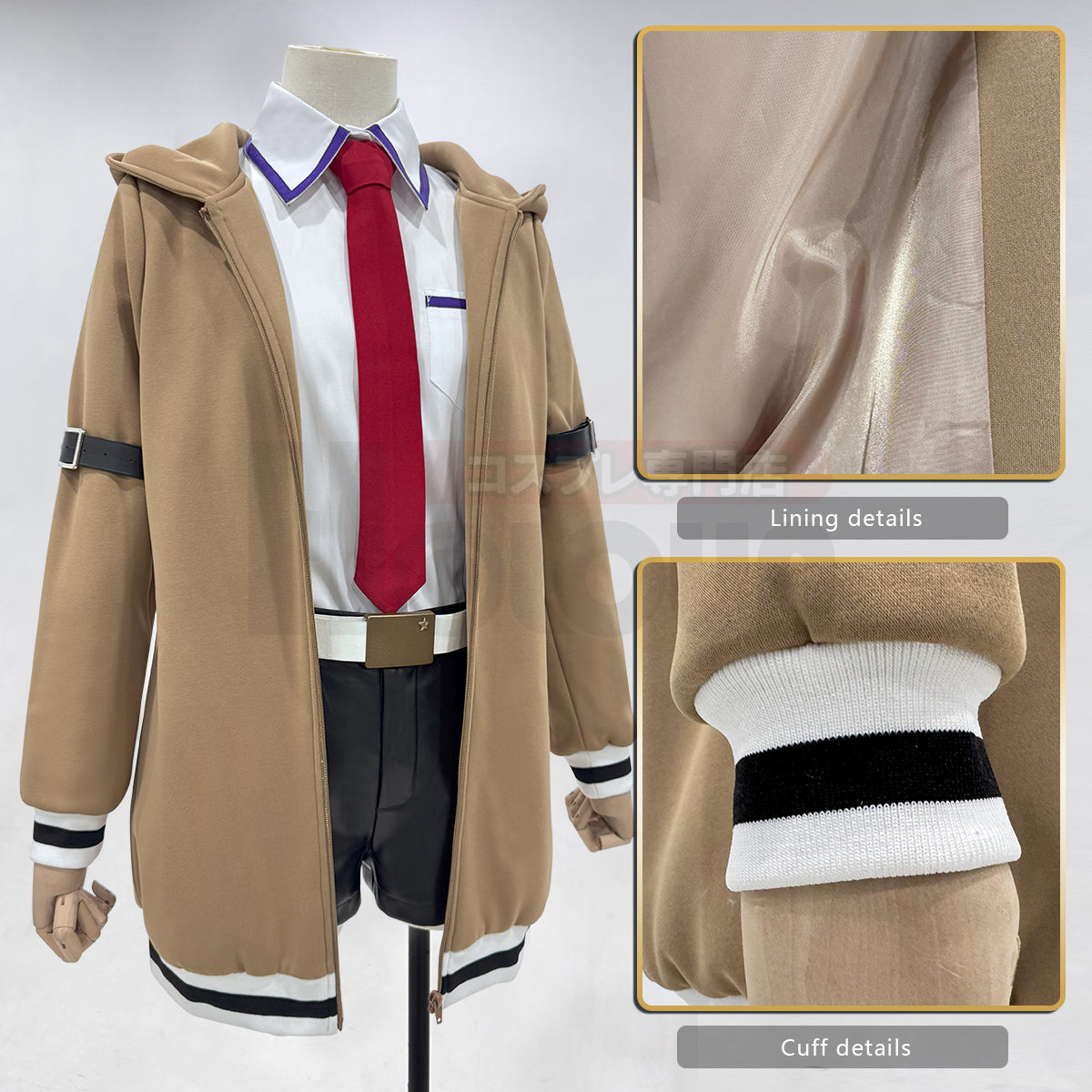 HOLOUN Steins Gate Anime Makise Kurisu Cosplay Costume Shirt Coat Shorts Tie Belt Arm Straps Daily Wear Cos Convention Gift