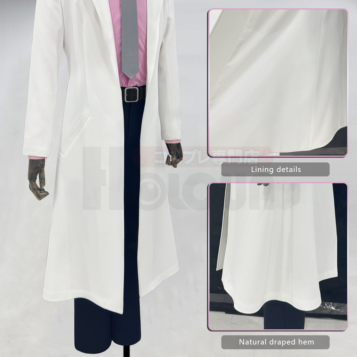 Pre-sale HOLOUN Gintama Anime Sakata Ginpa Cosplay Costume White Coat Pink Shirt Pants Tie Belt Halloween Christmas Animation Convention