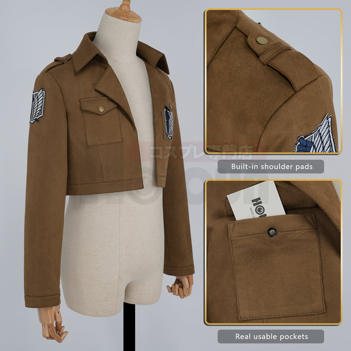 HOLOUN Anime Levi Eren Jaeger Mikasa Ackerman Armin Arlert Hanji Cosplay Costume Unisex Survey Corps Cloak Jacket Embroidery