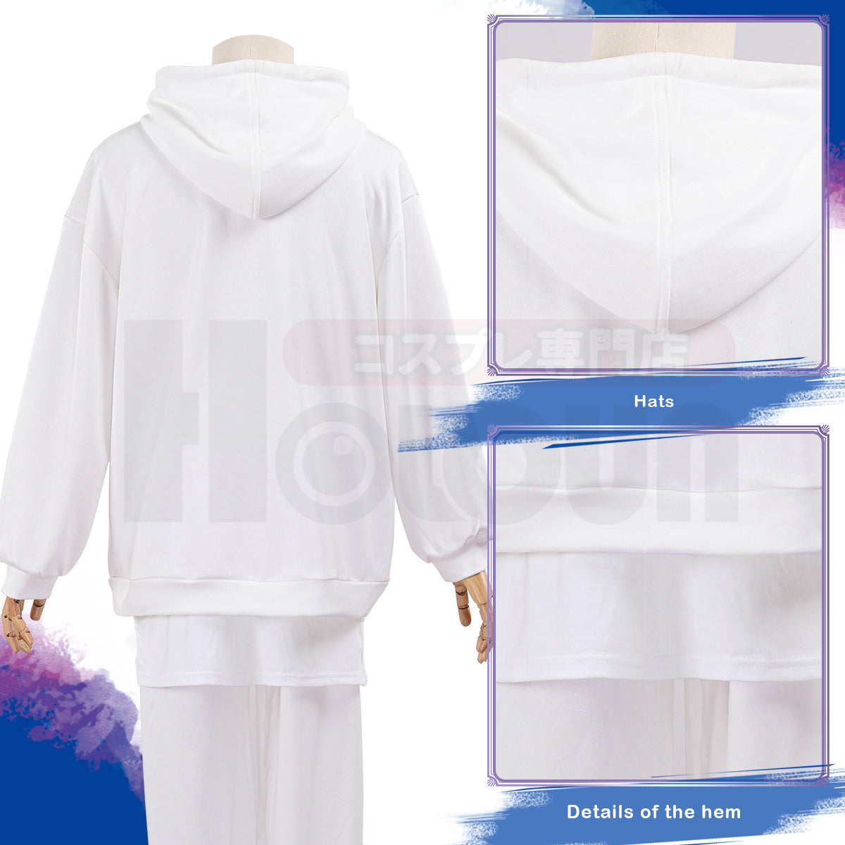 HOLOUN Blue Lock Anime Nagi Cosplay Costume Wig Hoodie Casual Daily Wearing White Pants Hem Overlay Rose Net Synthetic Fiber