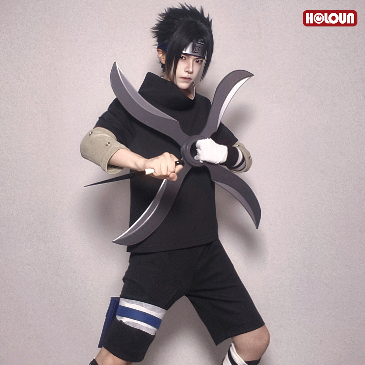 HOLOUN Anime Uchiha Sasuke Cosplay Costume Black Top Shorts Waist Bag Animation Convention Adult Unisex Halloween Christmas