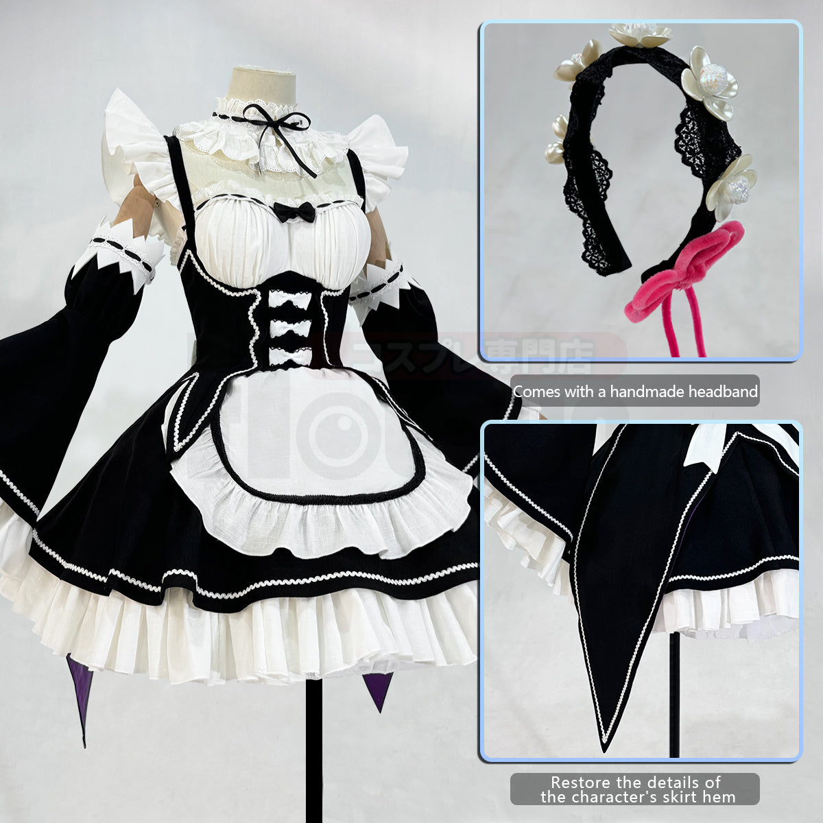 HOLOUN Re:Life In A Different World From Zero Anime Rem Cosplay Costume Wig Lolita Maid Dress Black White Halloween Christmas