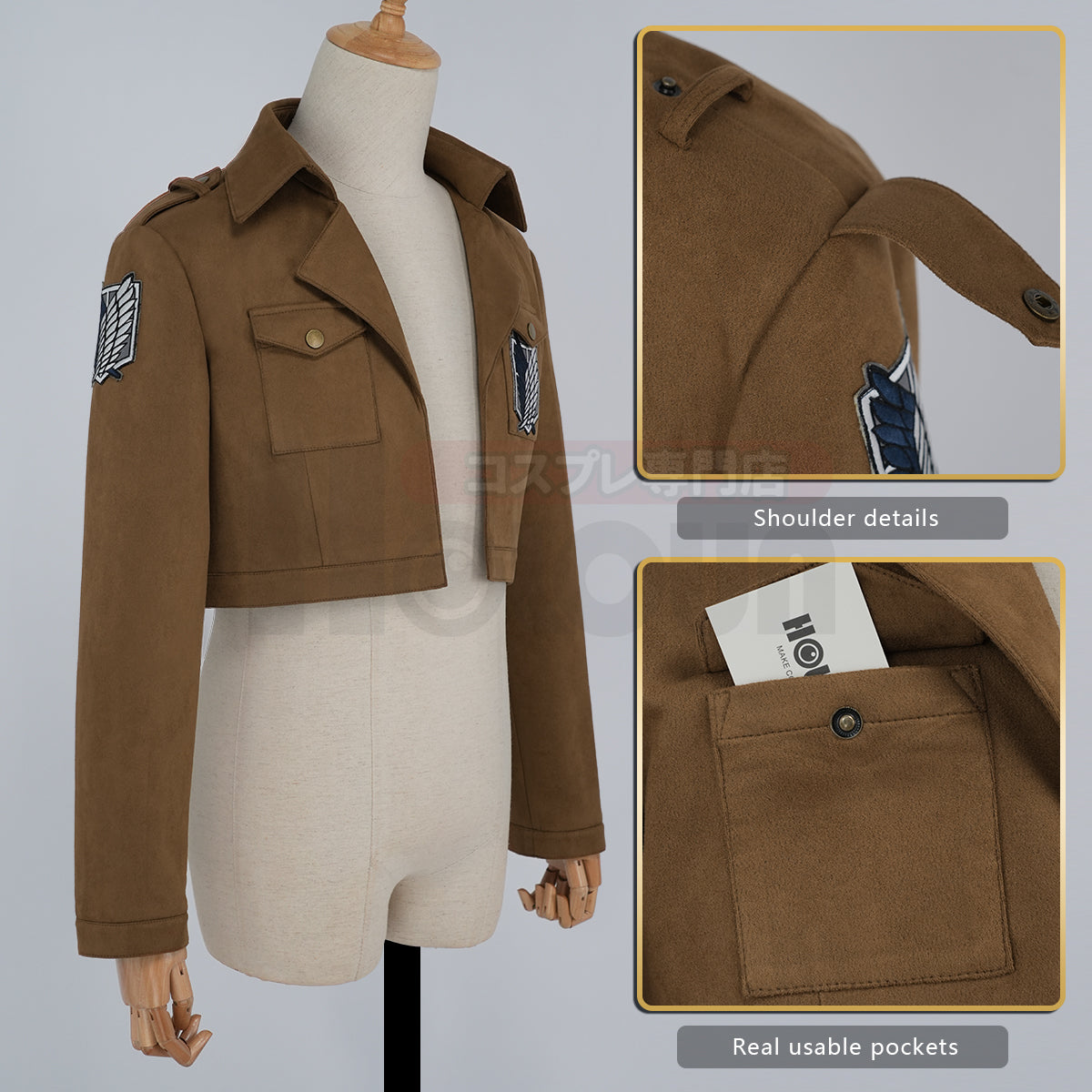 HOLOUN Titan Anime Levi Eren Jaeger Mikasa Ackerman Armin Arlert Cosplay Costume Survey Corps Cloak Jacket Embroidery Christmas Gift