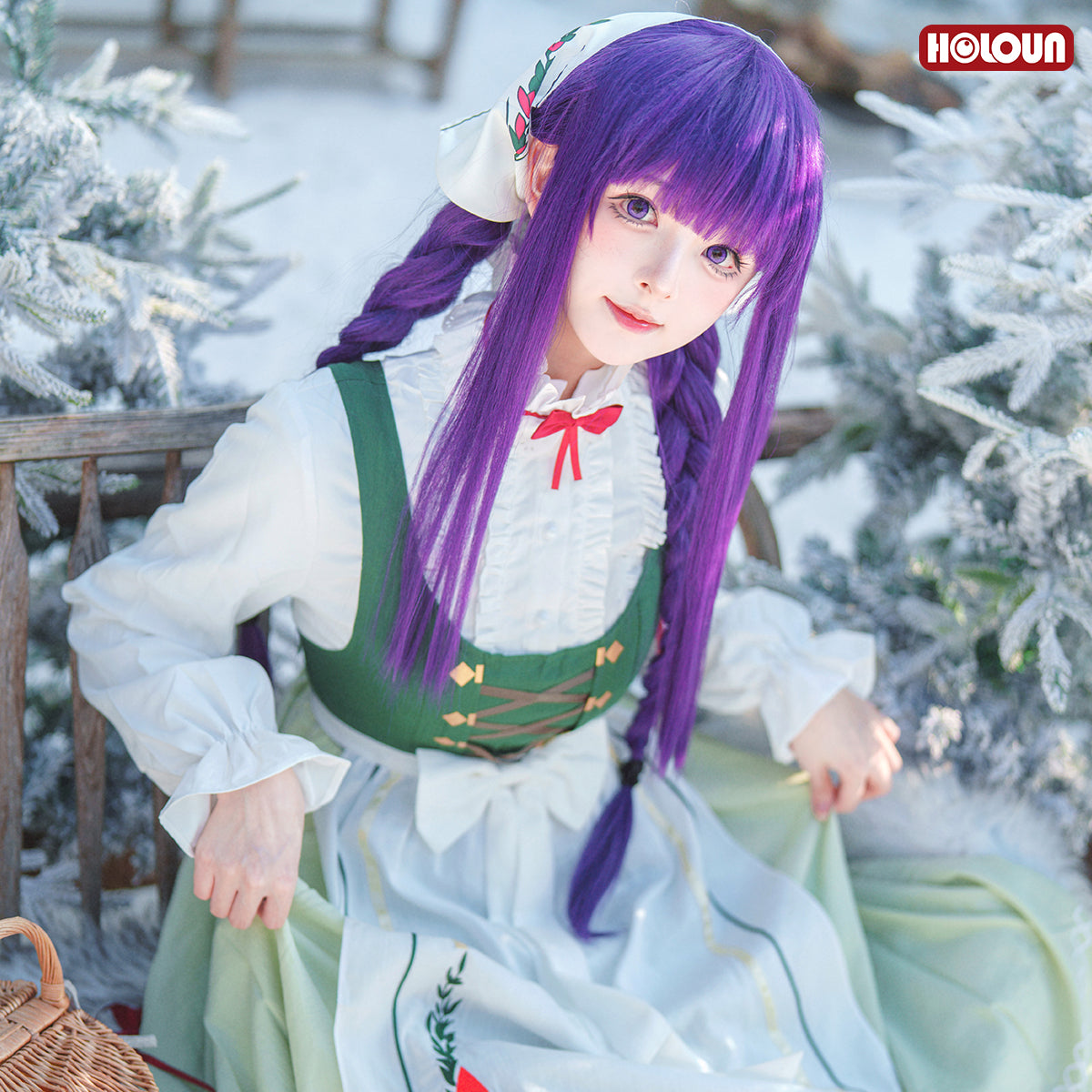 HOLOUN Frieren Beyond Journey's End Anime Fern Cosplay Costume Dress Shirt Embroidery Apron Handkerchief Headscarf Daily Wear