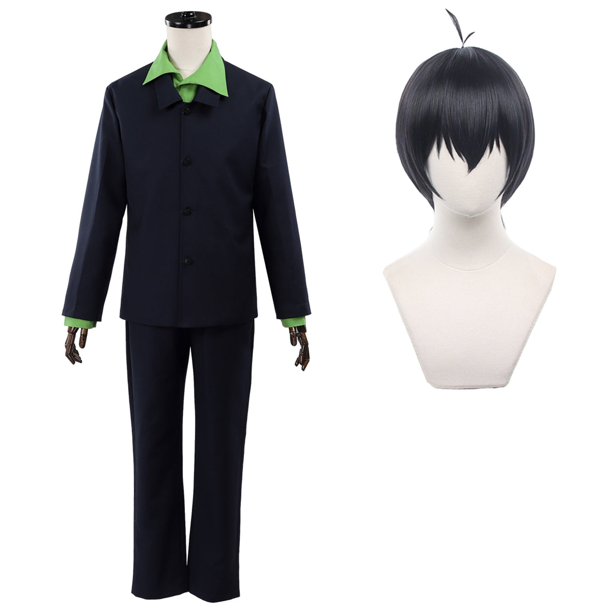 HOLOUN Blue Lock Anime Isagi Cosplay Costume Wig Green Shirt Black Suit Pants Daily Wearing Outfit Rose Net Synthetic Fiber Gift