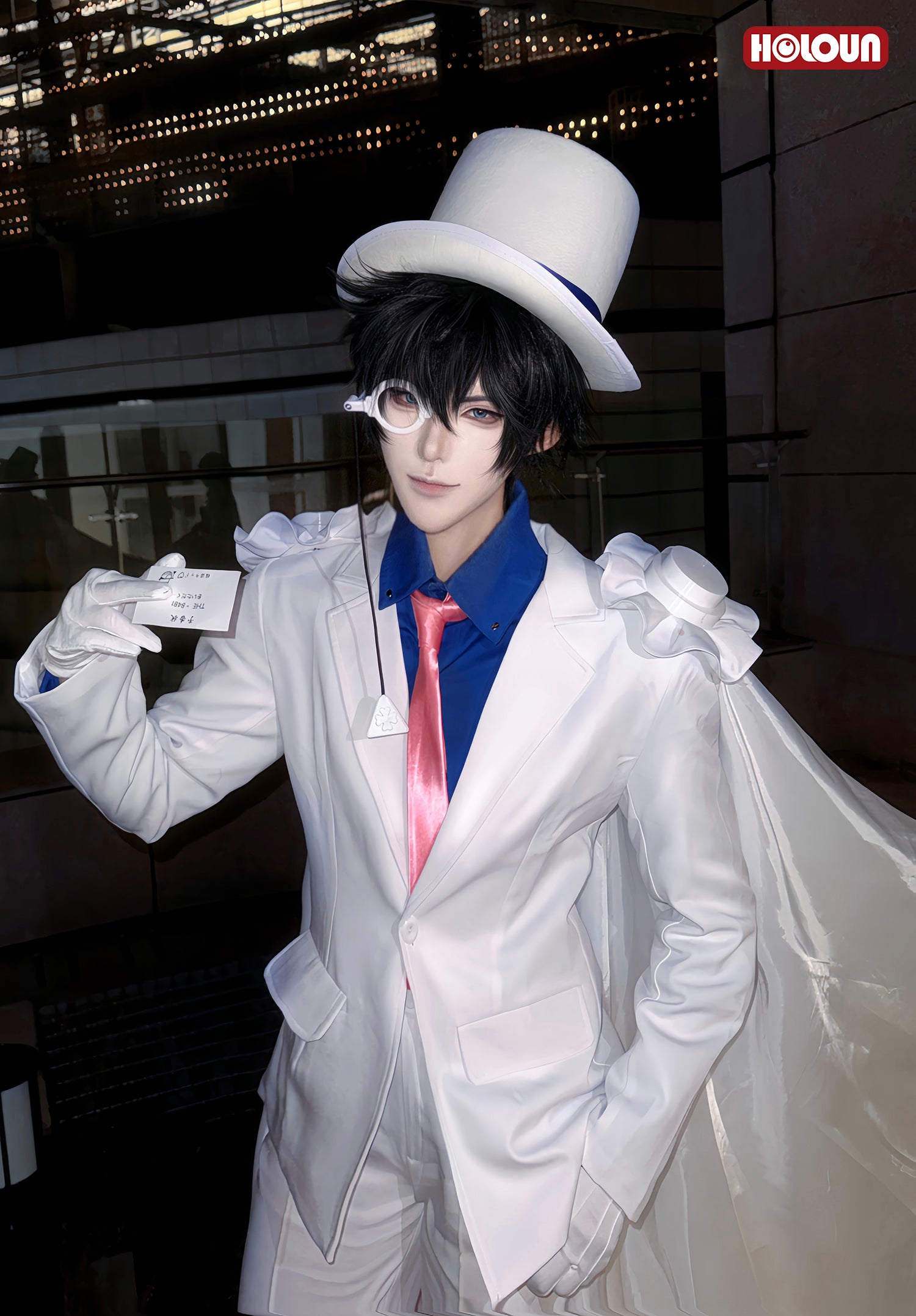 HOLOUN Detective Conan Anime Kuroba Kaito cosplay Costume White Cloak Suit Pants Dark Blue Shirt Red Tie Halloween Christmas