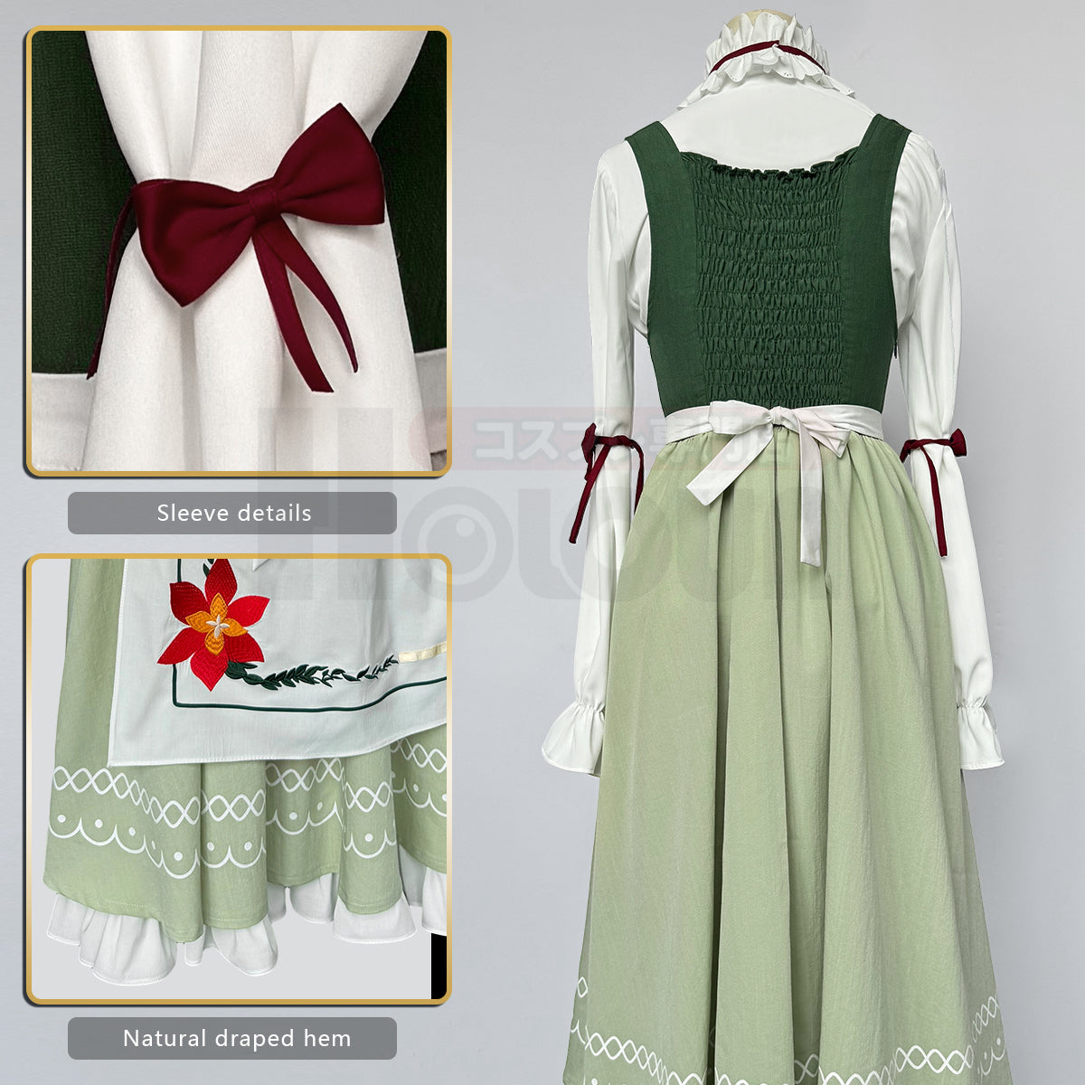 HOLOUN Frieren Beyond Journey's End Anime Fern Cosplay Costume Dress Shirt Embroidery Apron Handkerchief Headscarf Daily Wear