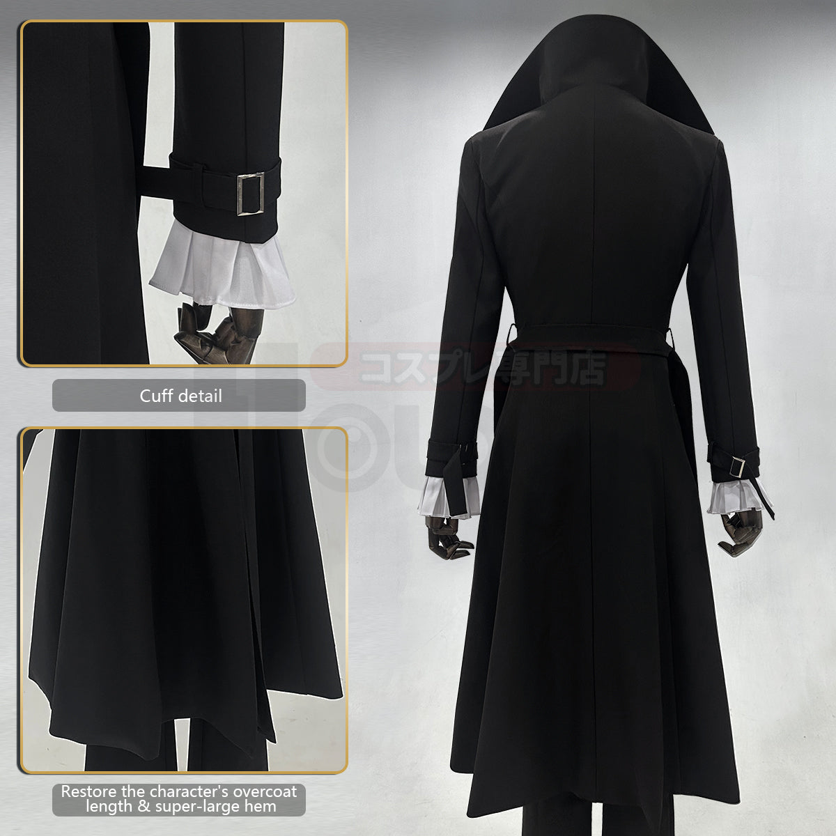 HOLOUN Bungo Anime Akutagawa Ryunosuke Cosplay Costume Wig Oversize Lining Coat Elastic Pants Shirt Belt Daily Wearing Cos