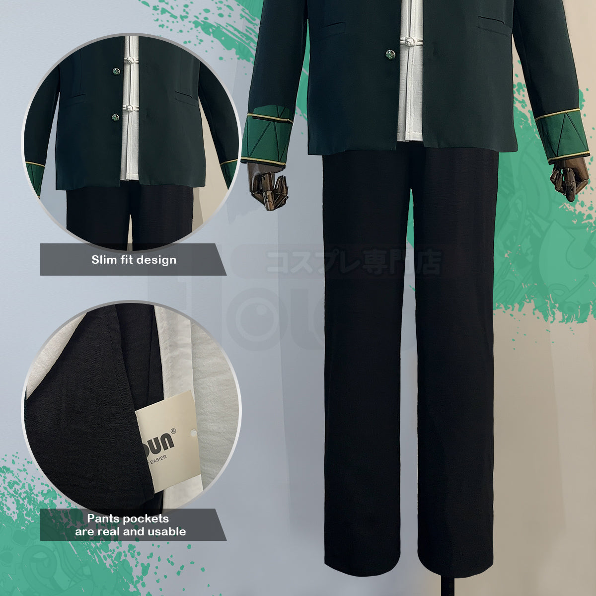 HOLOUN Wind Breaker Anime Hayato Suo Cosplay Costume Wig Uniform Green Jacket Black Pants White Kung Fu Shirt Earings Eyepatch