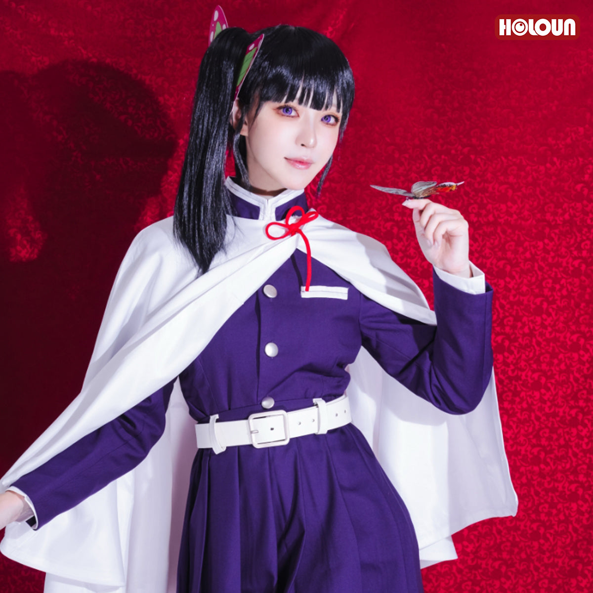 HOLOUN Demon Anime Tsuyuri Kanawo Cosplay Costume Wig Embroidery Purple Top Skirt White Cloak Belt Cos Halloween Christmas Gift