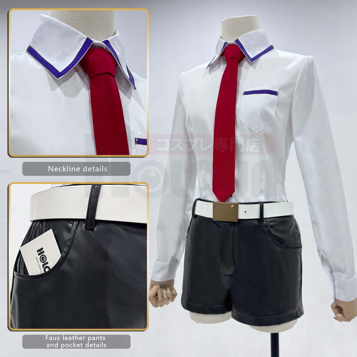 HOLOUN Steins Gate Anime Makise Kurisu Cosplay Costume Shirt Coat Shorts Tie Belt Arm Straps Daily Wear Cos Convention Gift