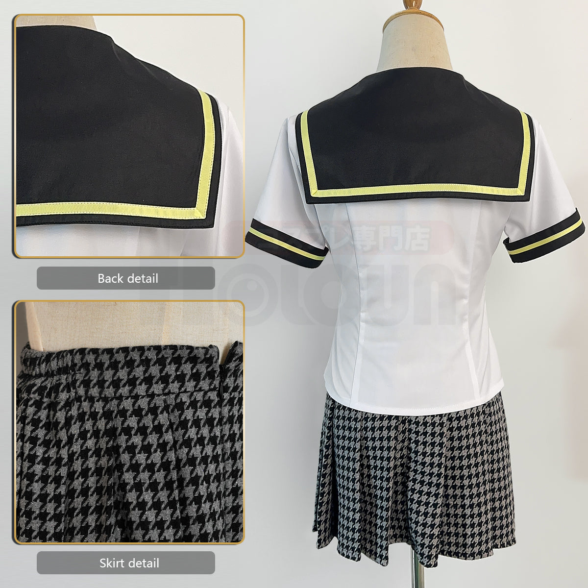 HOLOUN P4 Game Kujikawa Rise Cosplay Costume Embroidery School Badge Plaid Pattern Skirt Summer Version Sailor Top Bow-knot