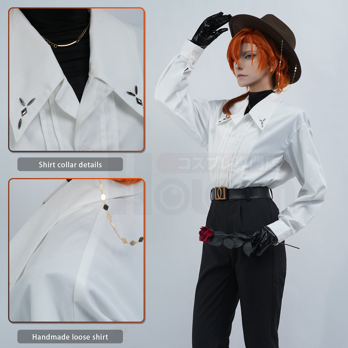 HOLOUN Bungo Anime Nakahara Chuuya Cosplay Costume Wig 10th Anniversary Lining Coat Pants Shirt Hat Gloves Daily Wear Halloween