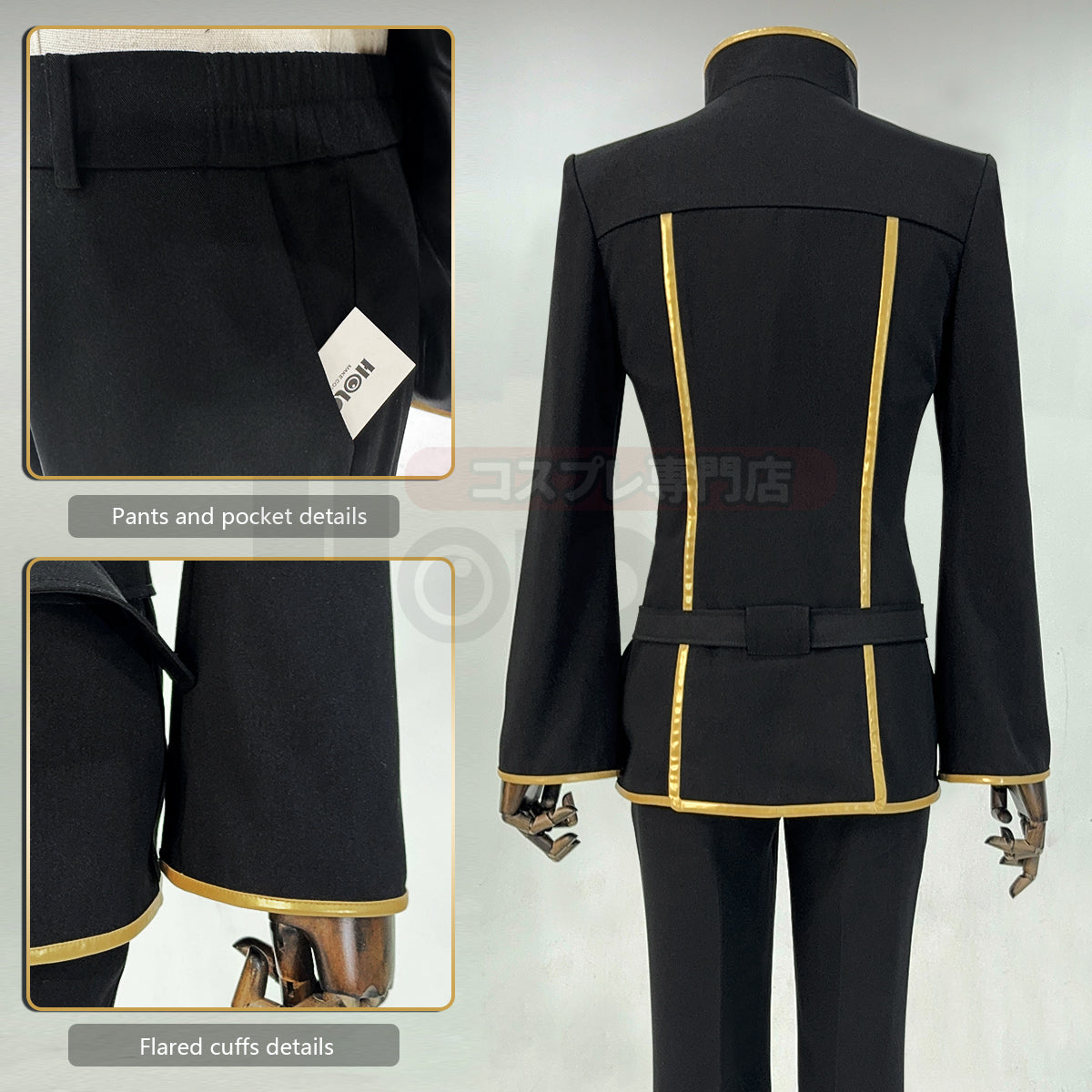 HOLOUN CODE GEASS Lelouch of the Rebellion Anime Lelouch Lamperouge Cosplay Costume Black Jacket Pants Belt Halloween Christmas