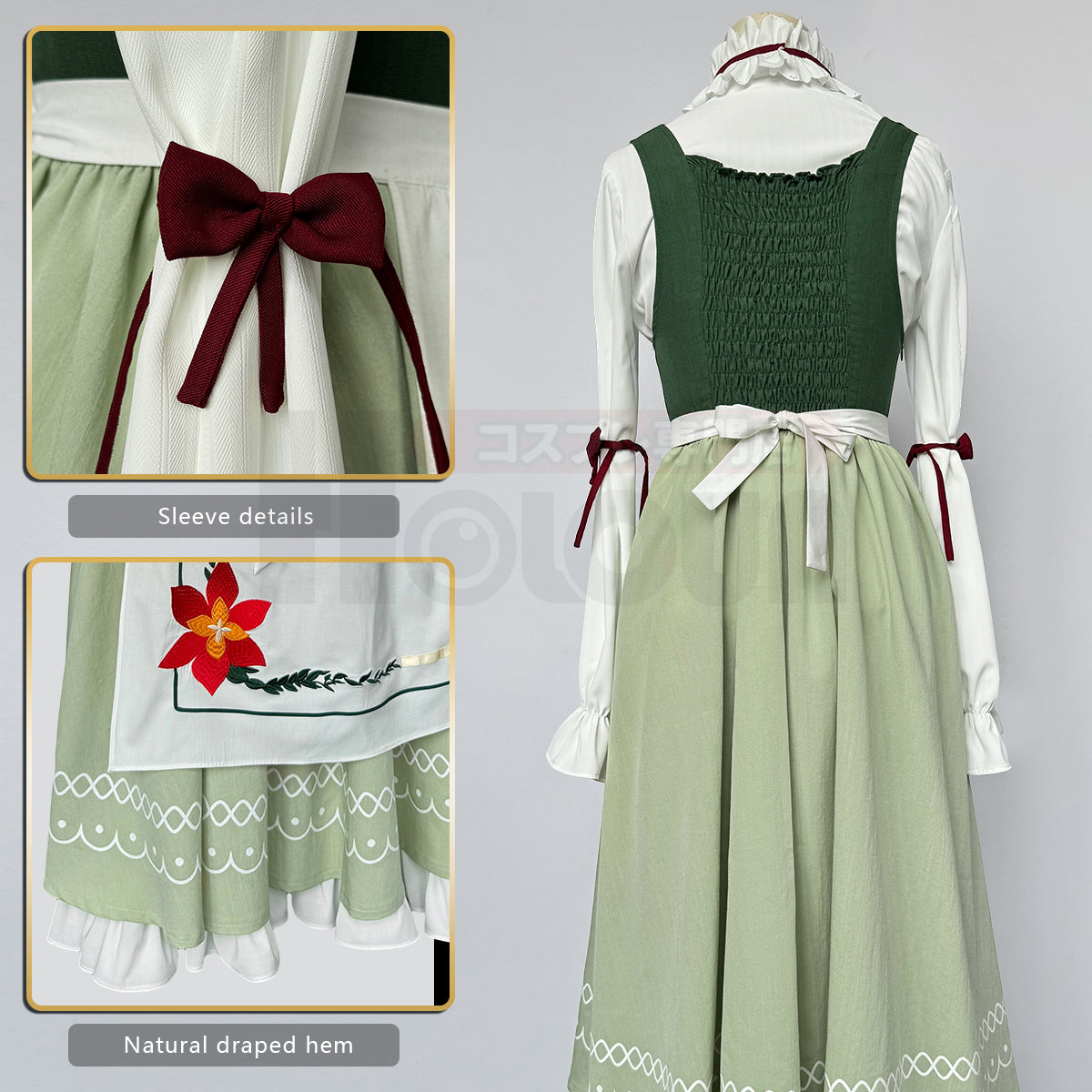 HOLOUN Frieren Beyond Journey's End Anime Fern Cosplay Costume Dress Shirt Embroidery Apron Handkerchief Headscarf Daily Wear