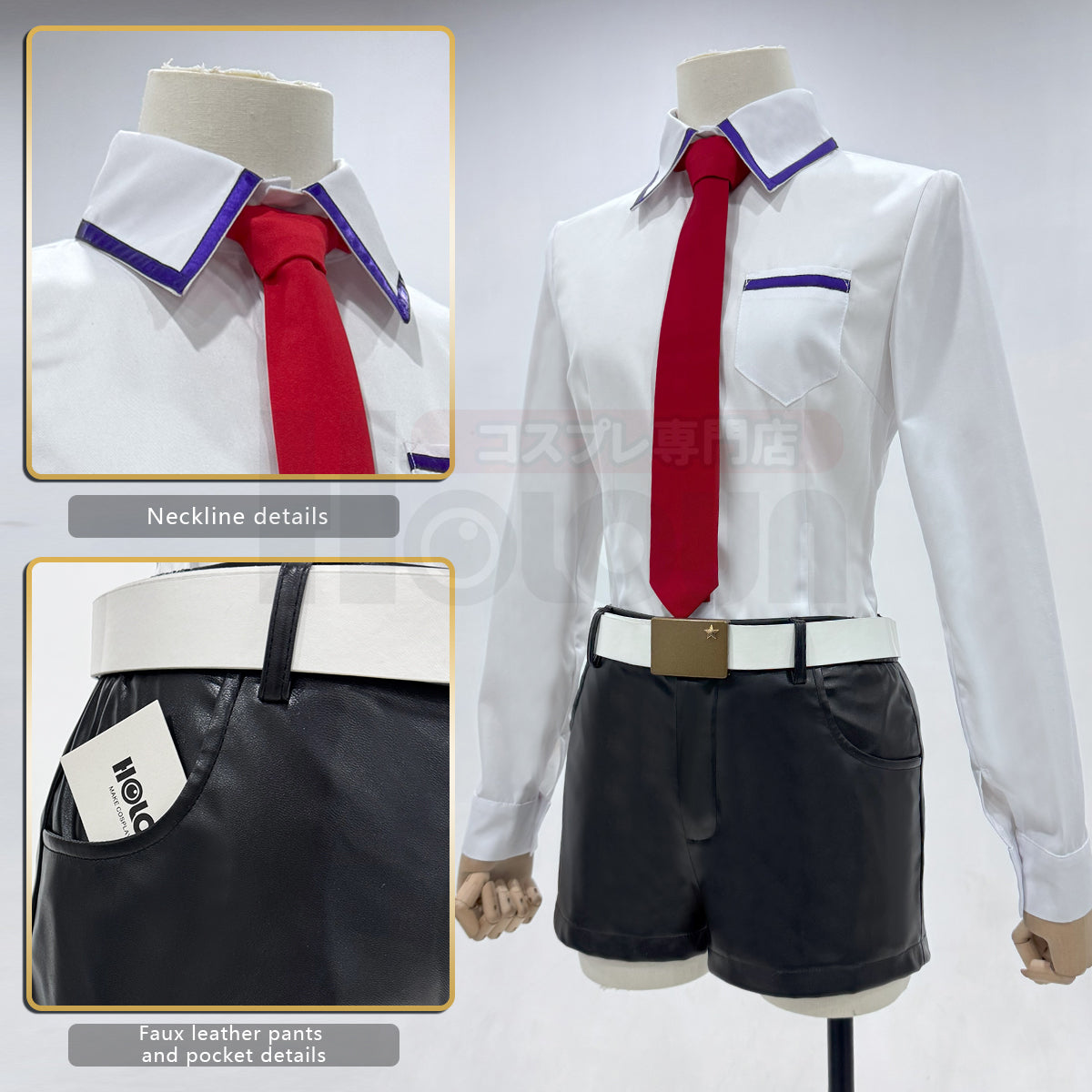 HOLOUN Steins Gate Anime Makise Kurisu Cosplay Costume Shirt Coat Shorts Tie Belt Arm Straps Daily Wear Cos Convention Gift