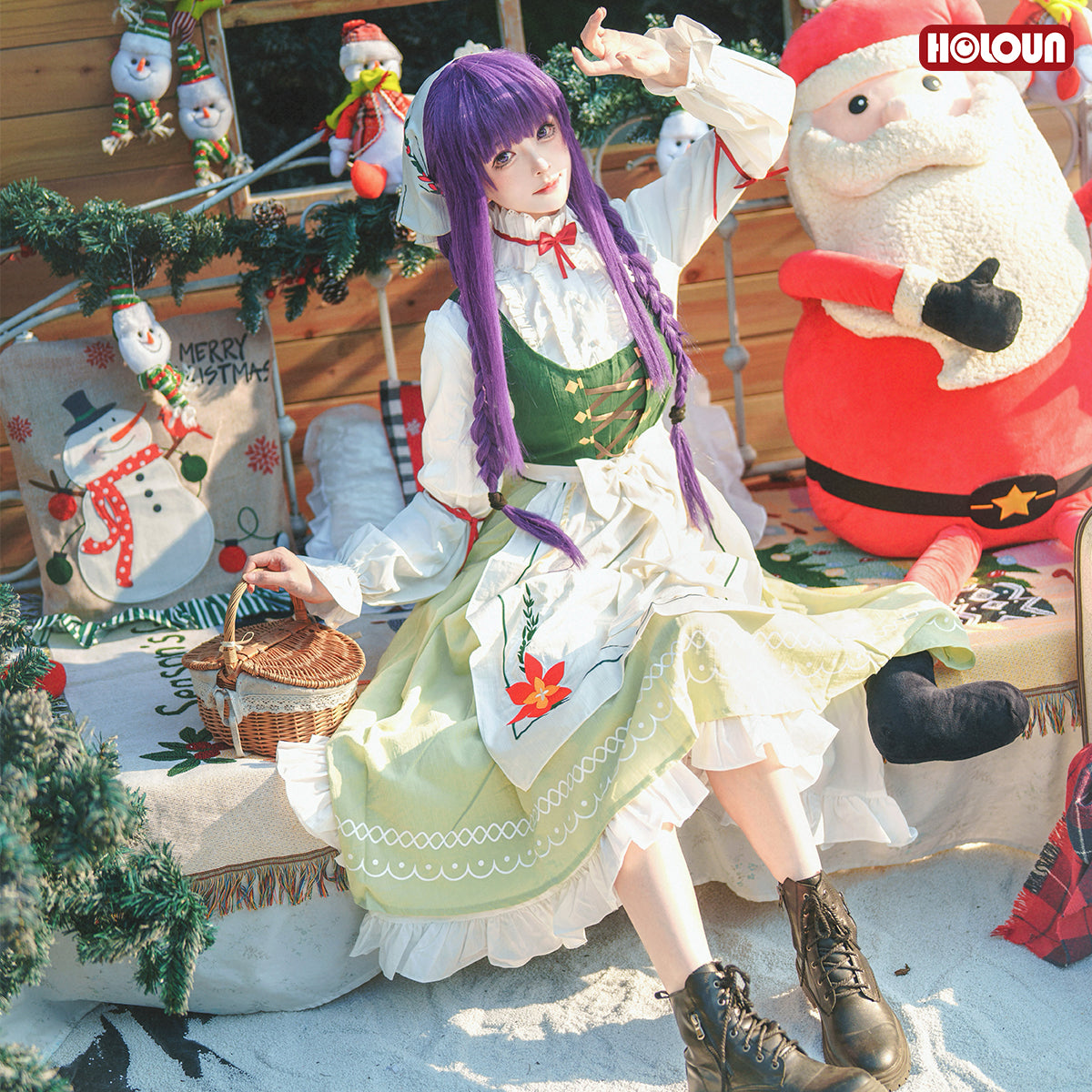 HOLOUN Frieren Beyond Journey's End Anime Fern Cosplay Costume Dress Shirt Embroidery Apron Handkerchief Headscarf Daily Wear