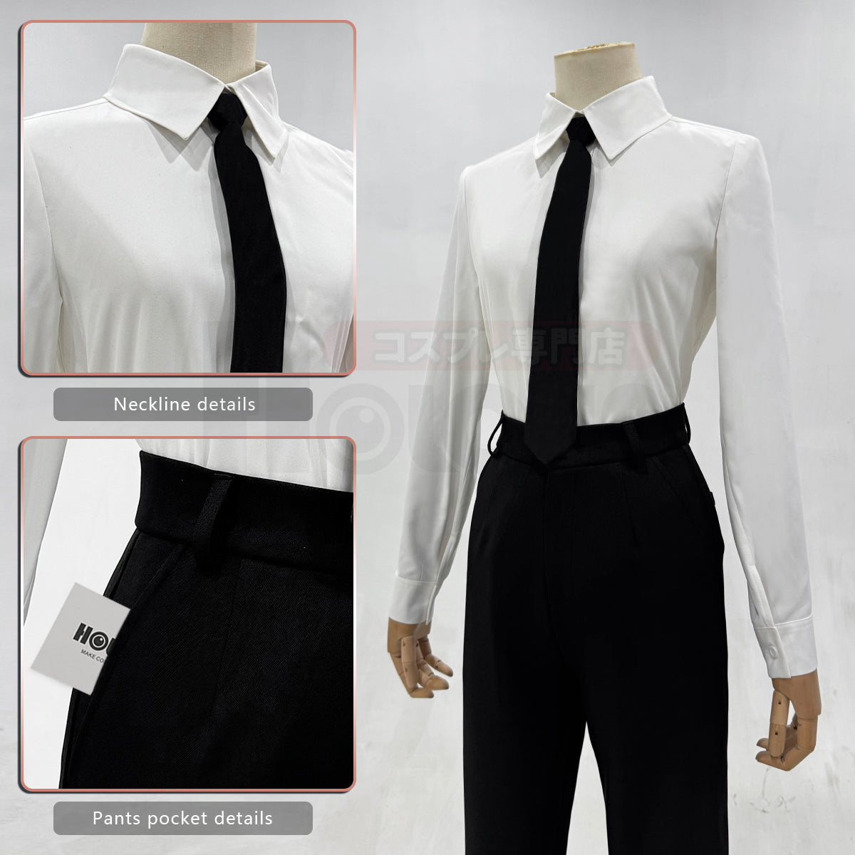 Pre-sale HOLOUN Chainsaw Anime Makima Cosplay Costume Wig White Shirt Black Coat Pant Tie Halloween Christmas Convention Daily Wear
