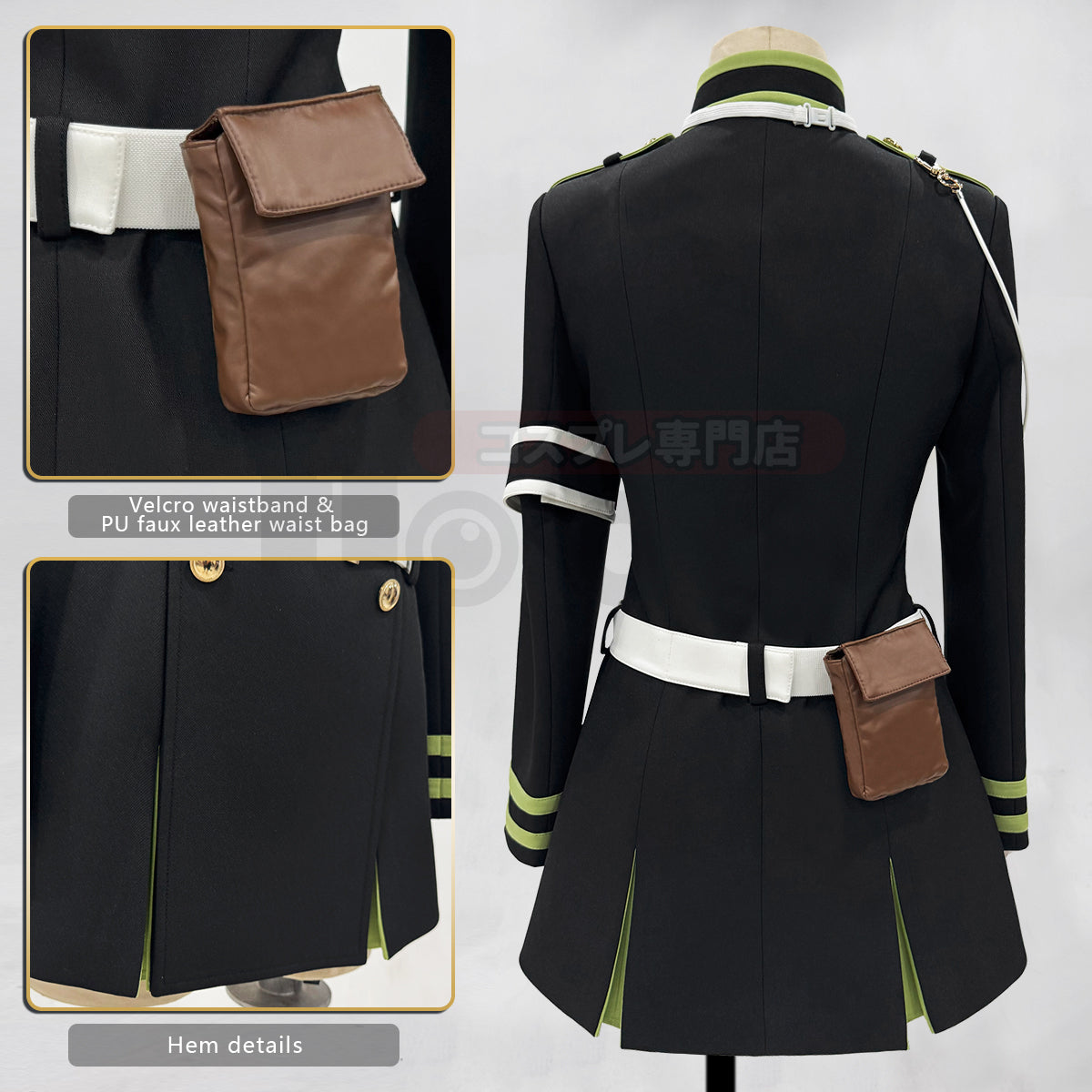 Pre-sale HOLOUN Seraph Of The End Anime Shinoa Hiiragi Cosplay Costume Coat Belt Bow Tie Halloween Christmas Convention Daily Wear